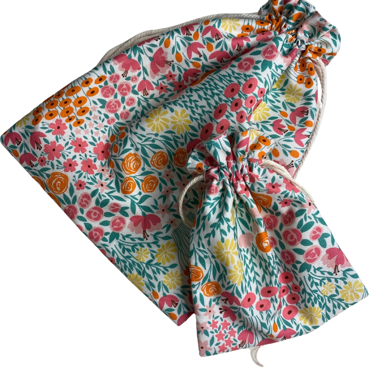Pink Orange Summer Floral Drawstring Bags
