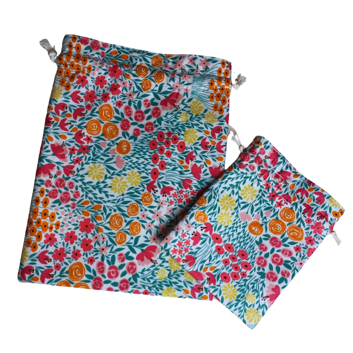 Pink Orange Summer Floral Drawstring Bags