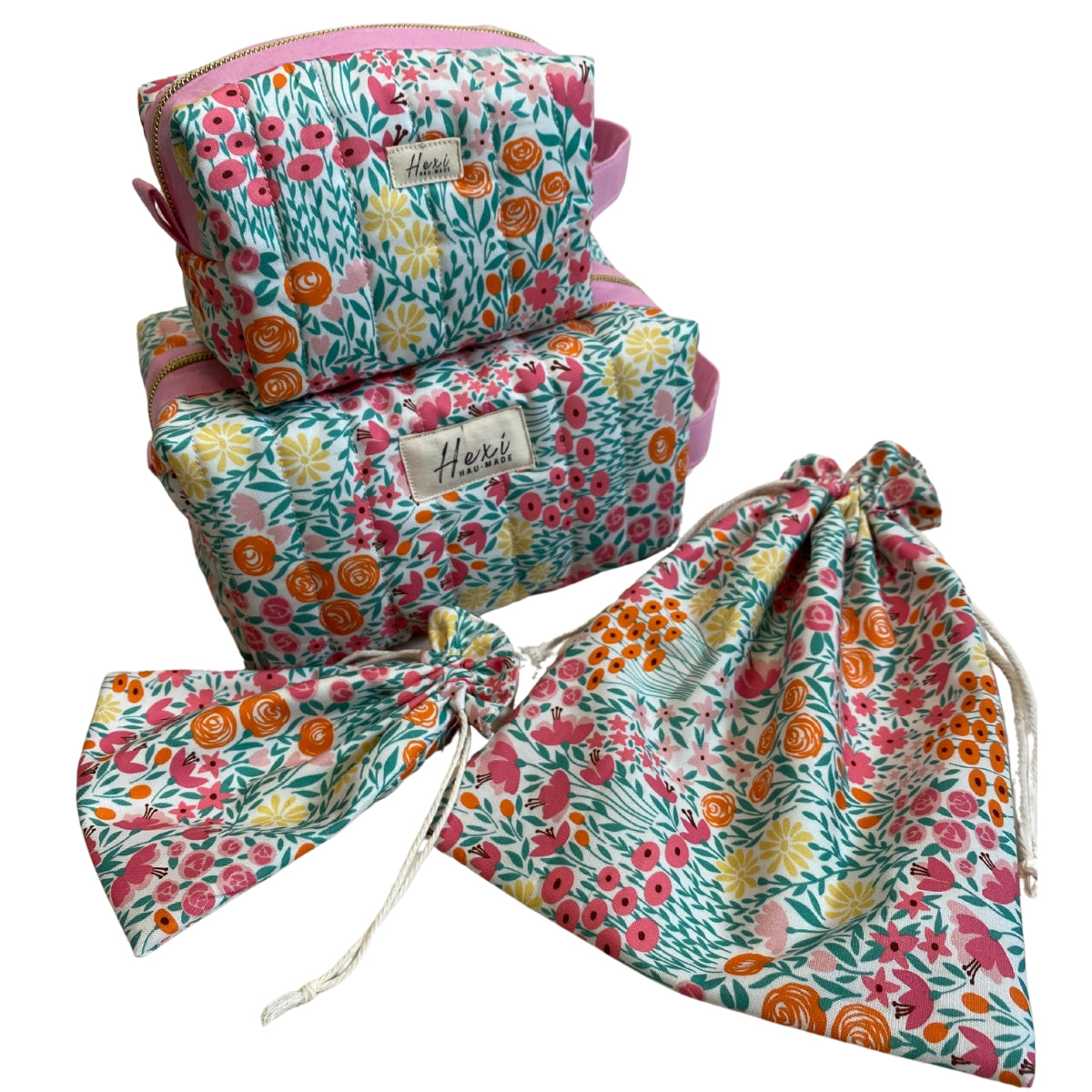 Pink Orange Summer Floral Toiletry / Travel Pouches