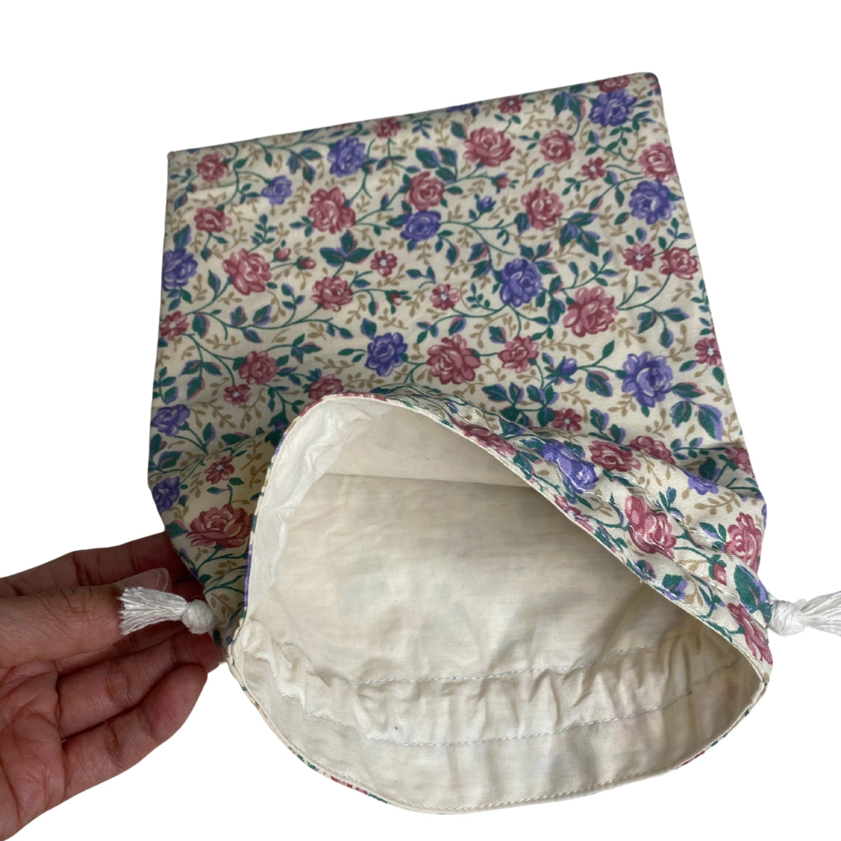 Rose on Cream Drawstring Bags