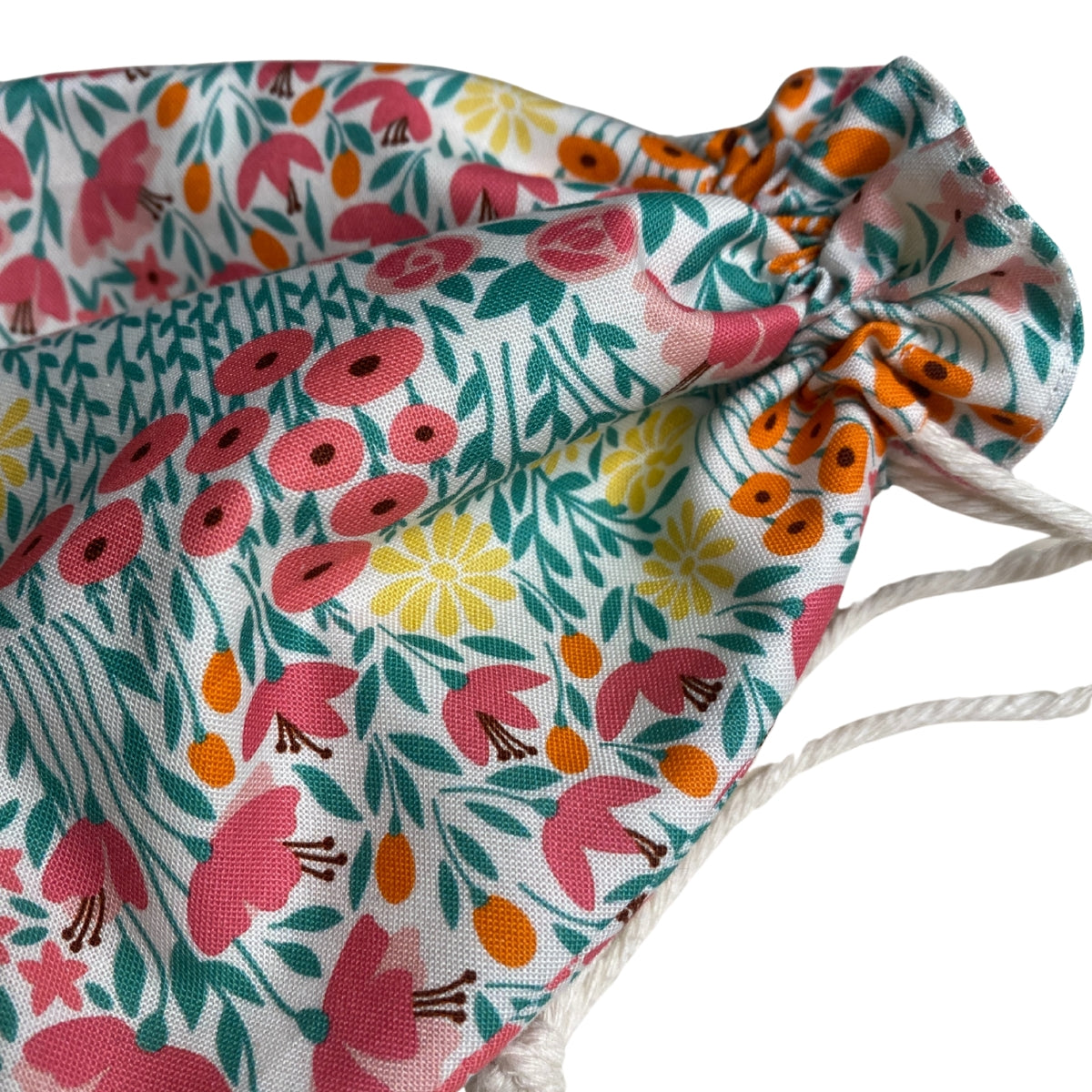 Pink Orange Summer Floral Drawstring Bags