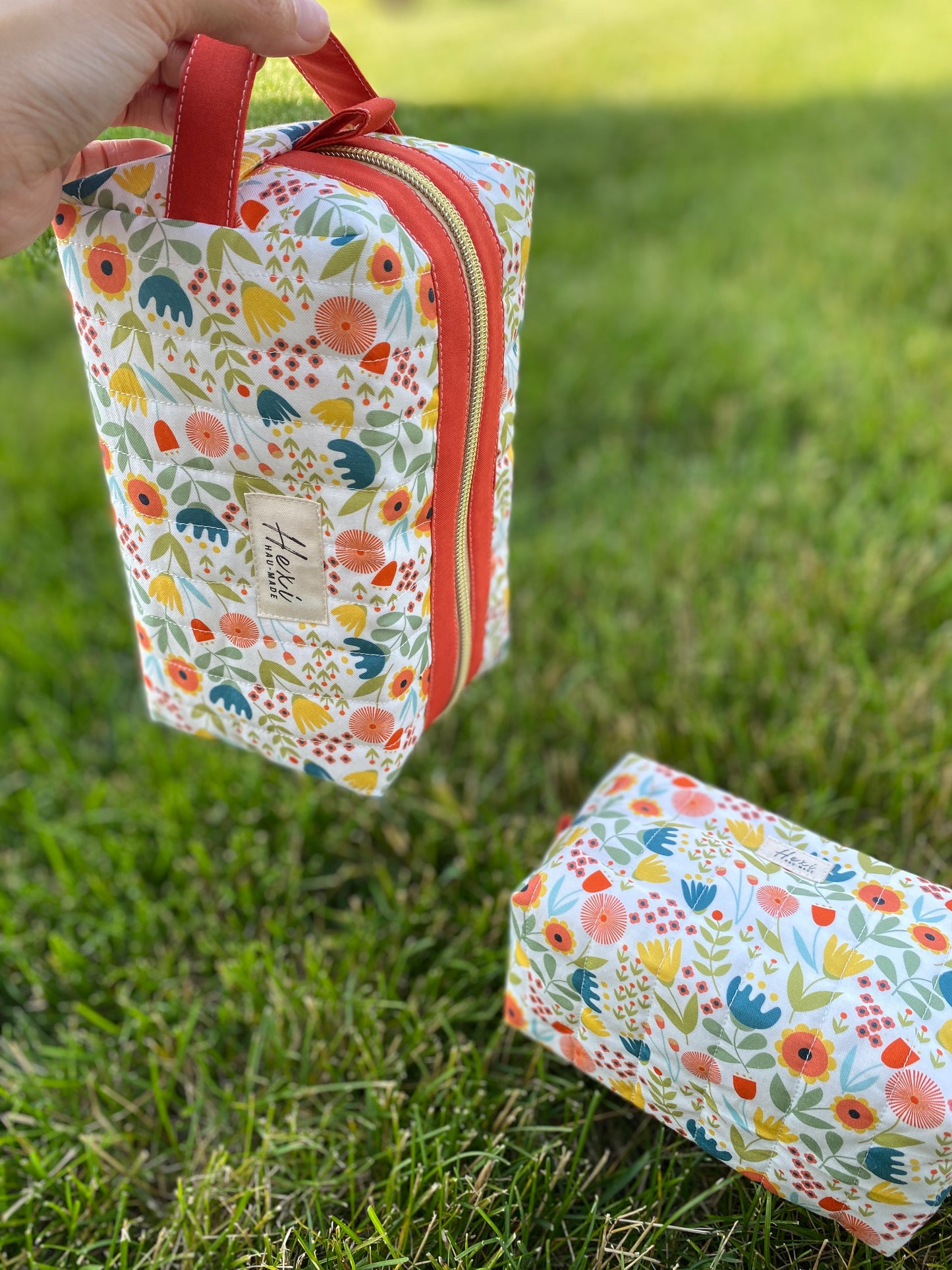 Spring Floral On White Quilted Toiletry Pouch