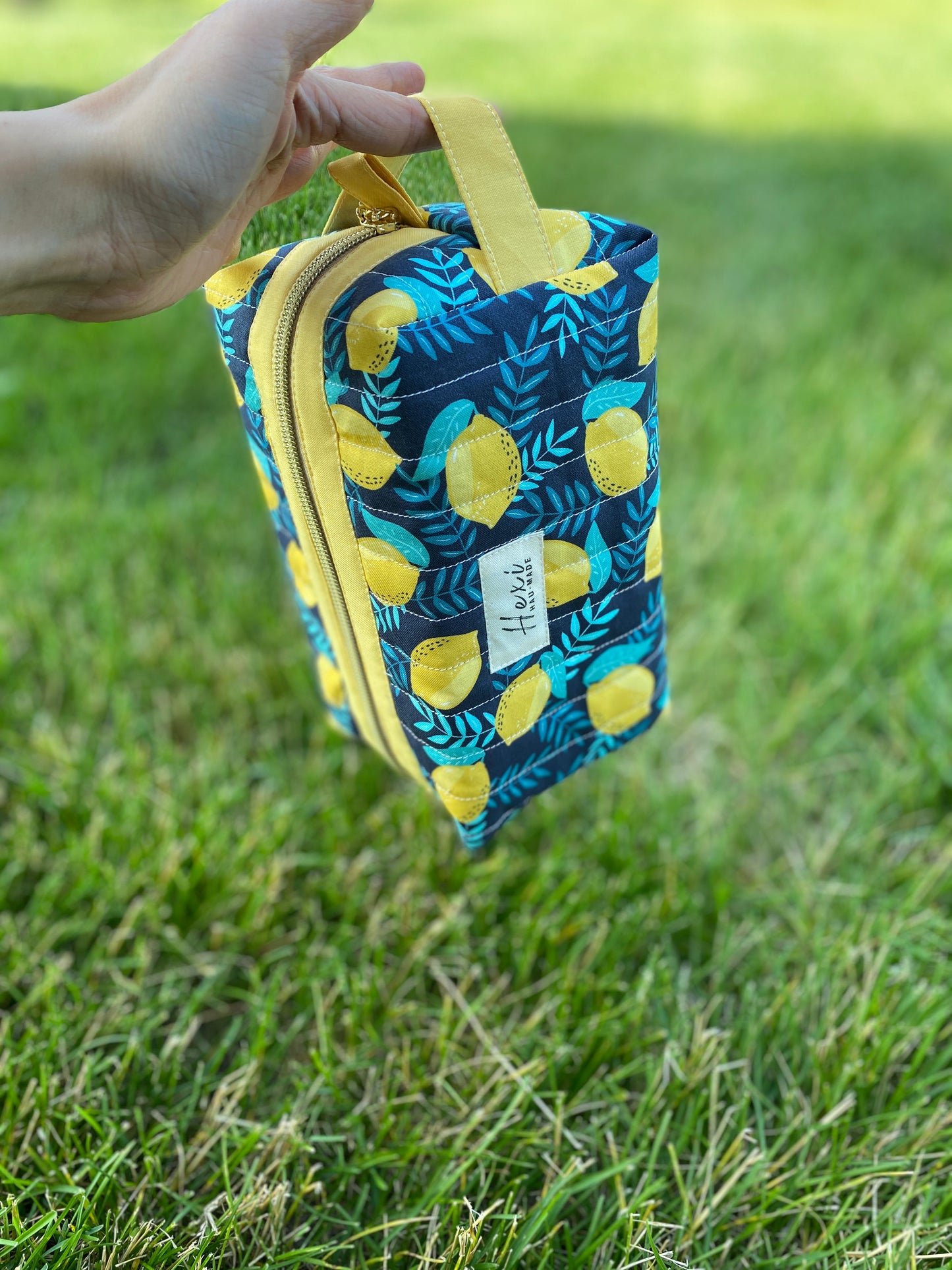 Lemon Floral Quilted Toiletry Pouch