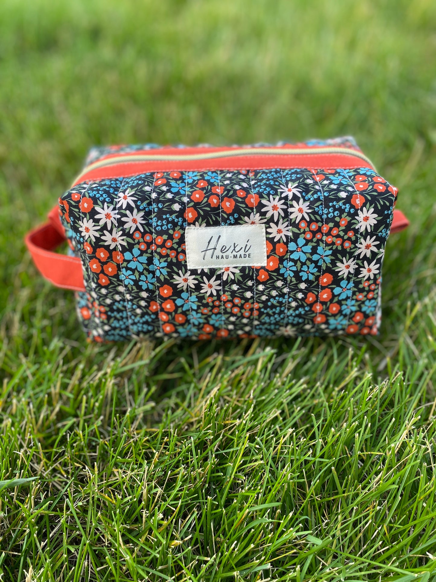 Small Floral Quilted Toiletry Pouch (Dark background)