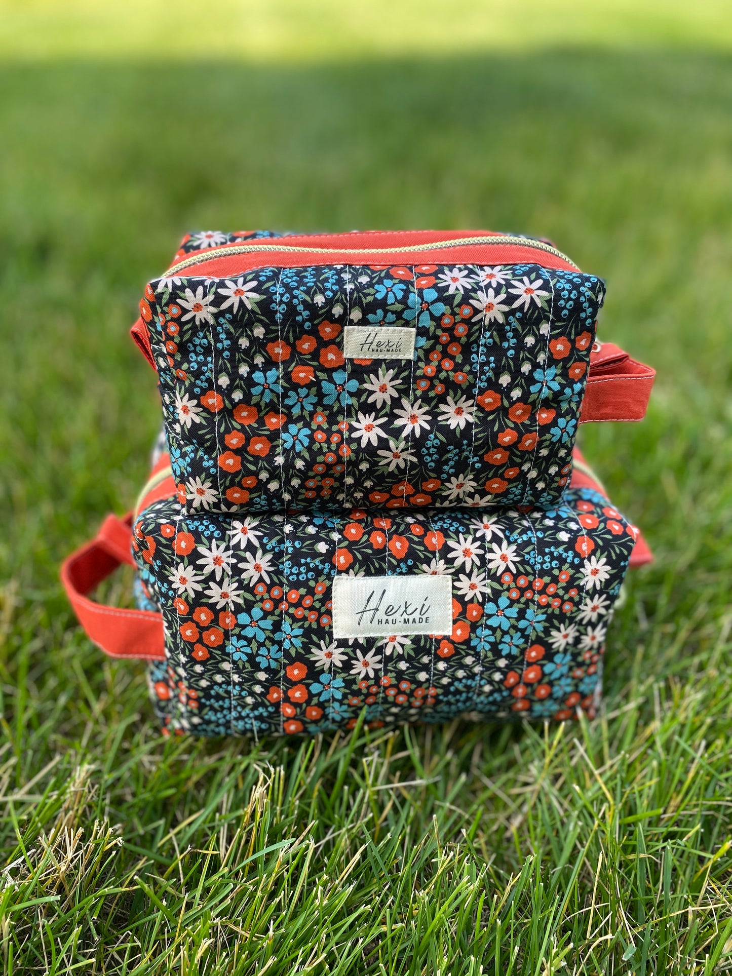 Small Floral Quilted Toiletry Pouch (Dark background)