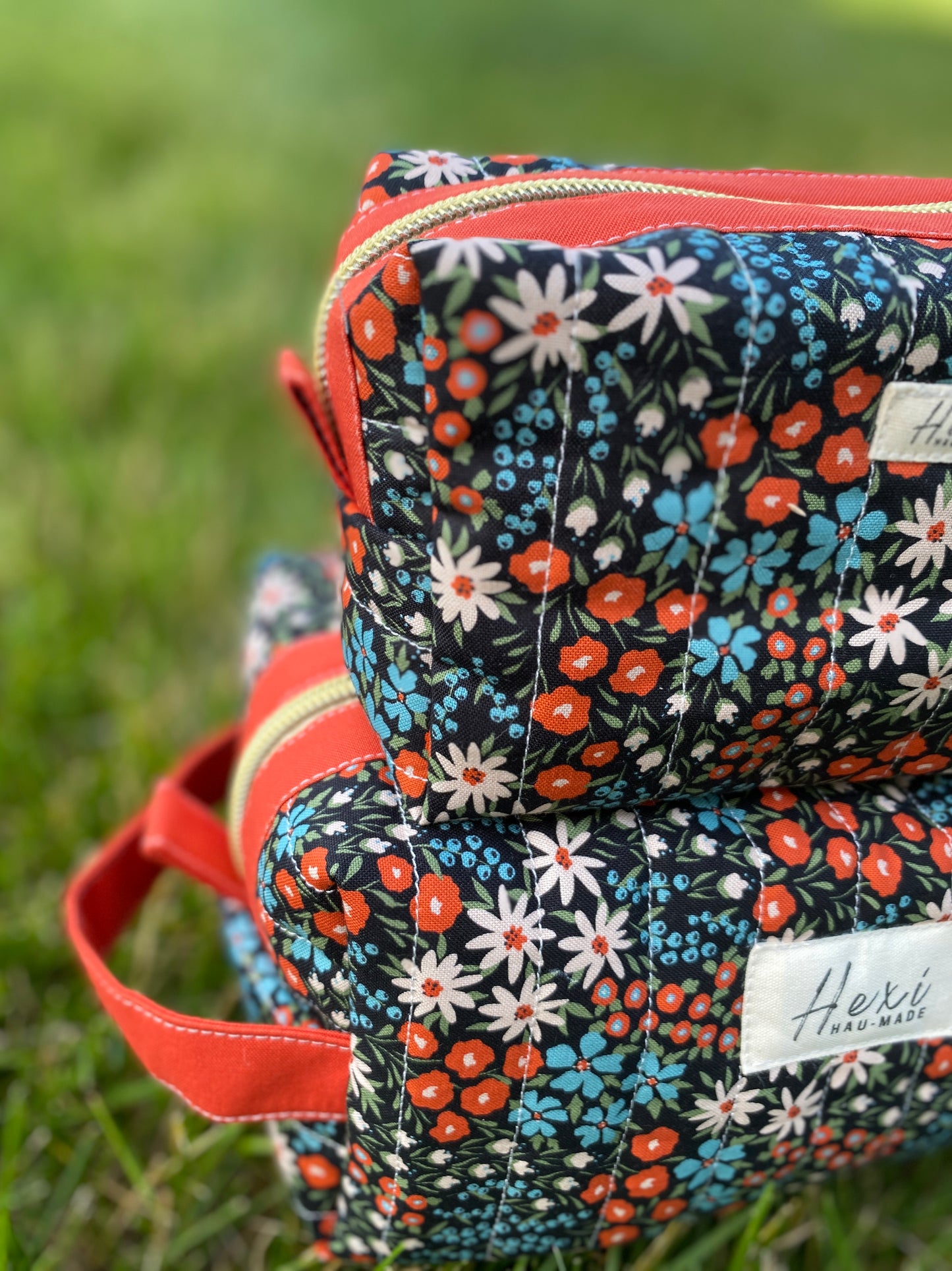 Small Floral Quilted Toiletry Pouch (Dark background)