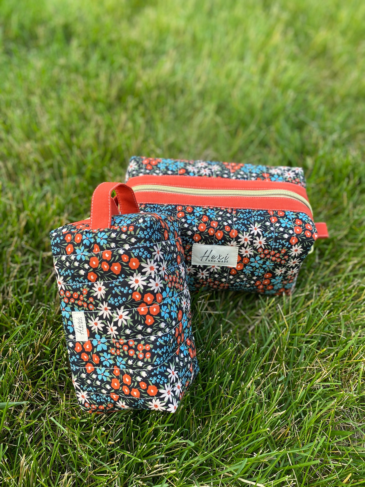 Small Floral Quilted Toiletry Pouch (Dark background)