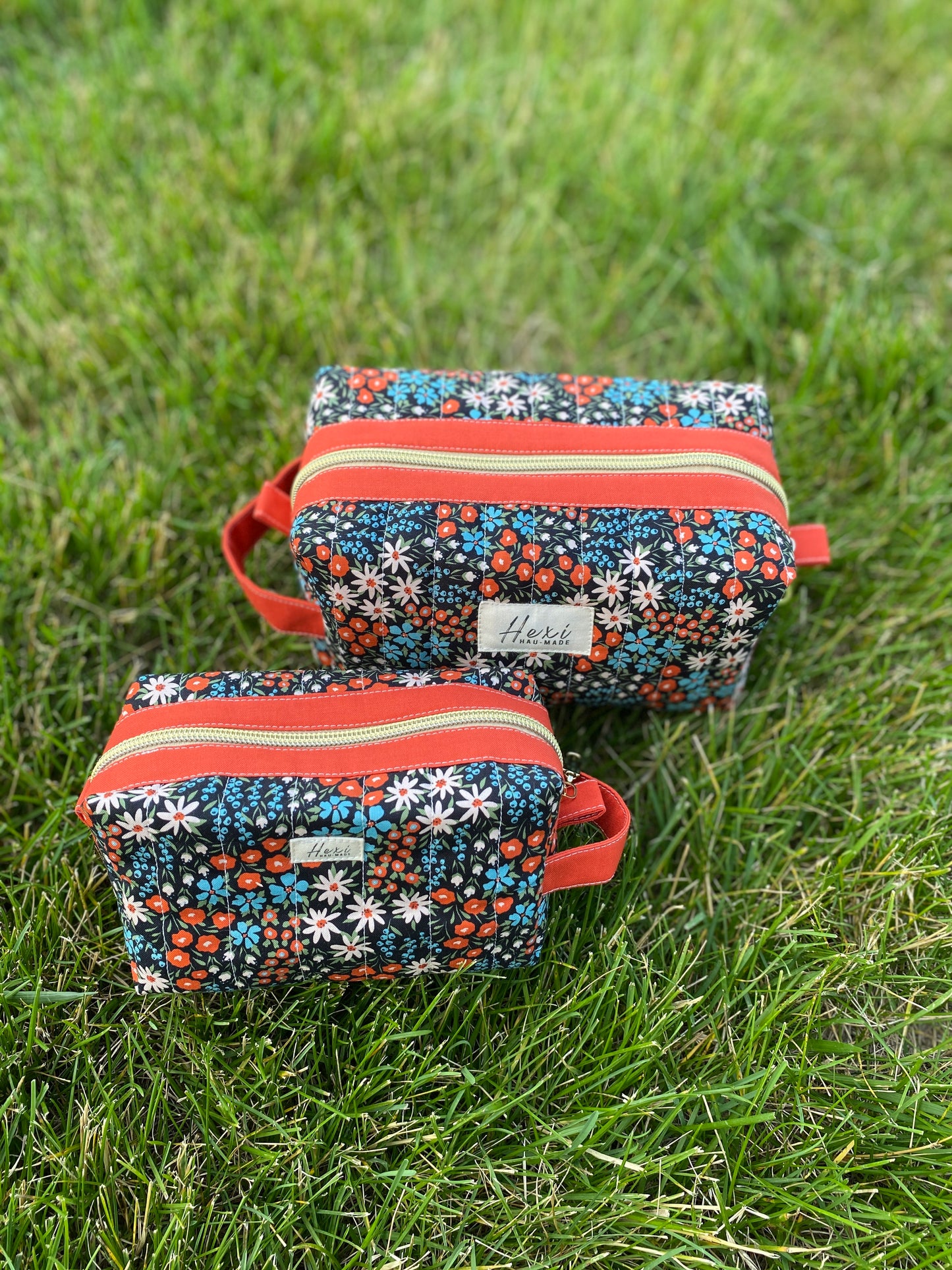 Small Floral Quilted Toiletry Pouch (Dark background)