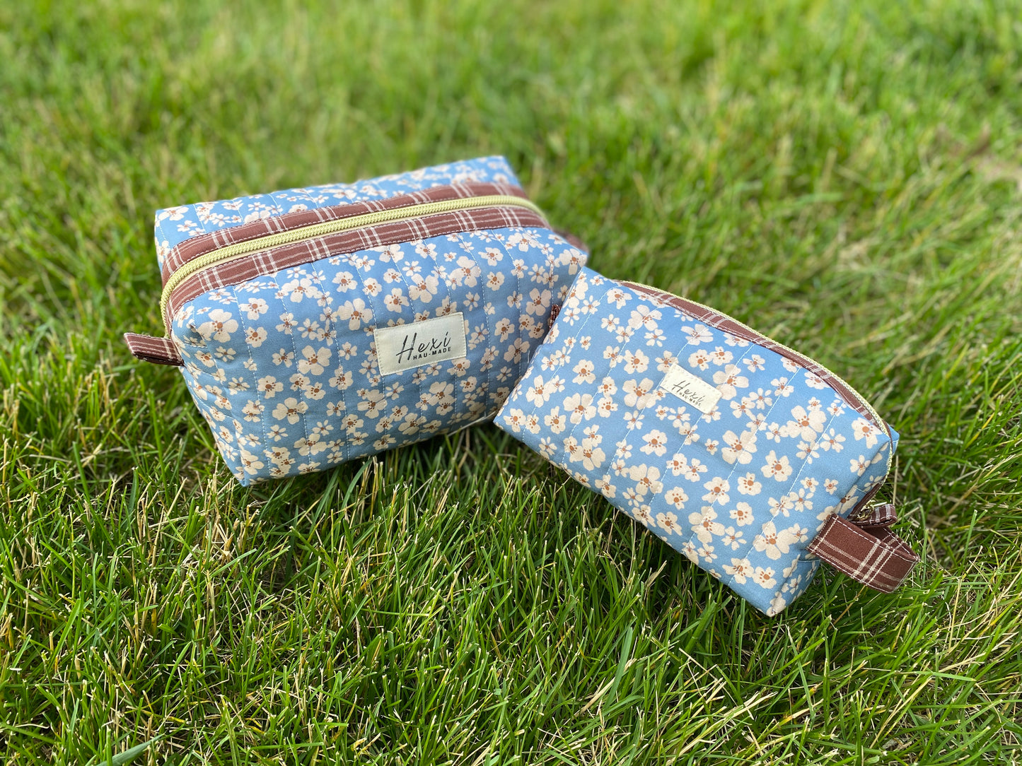 Blue Floral Quilted Toiletry Pouch