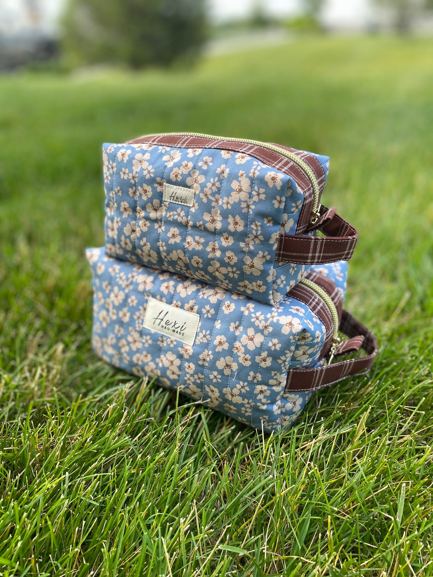Blue Floral Quilted Toiletry Pouch