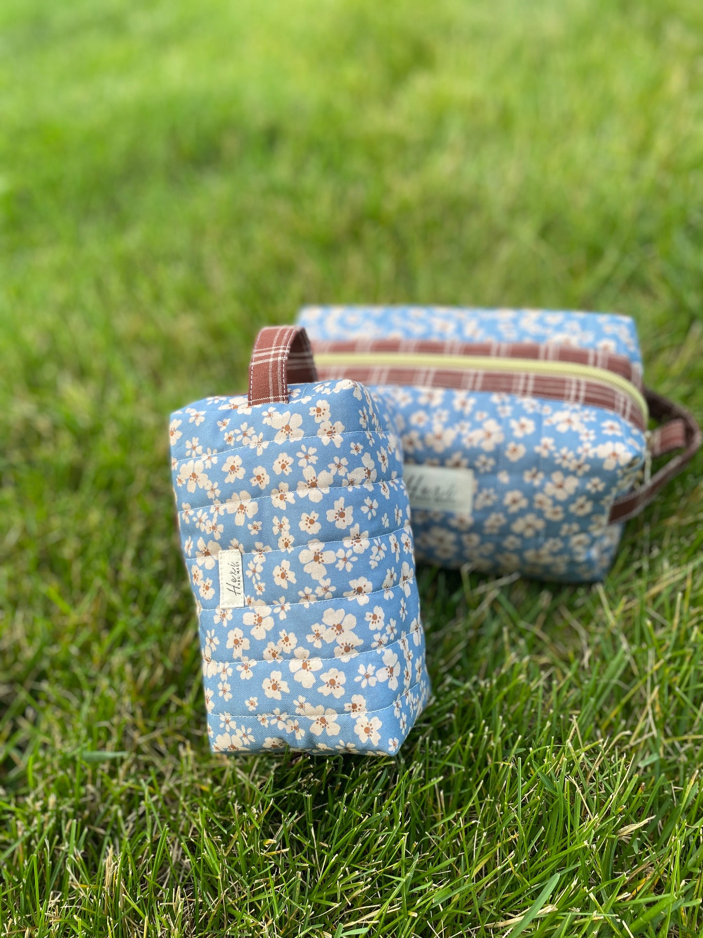 Blue Floral Quilted Toiletry Pouch
