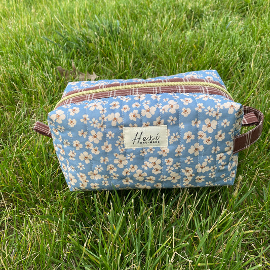 Blue Floral Quilted Toiletry Pouch