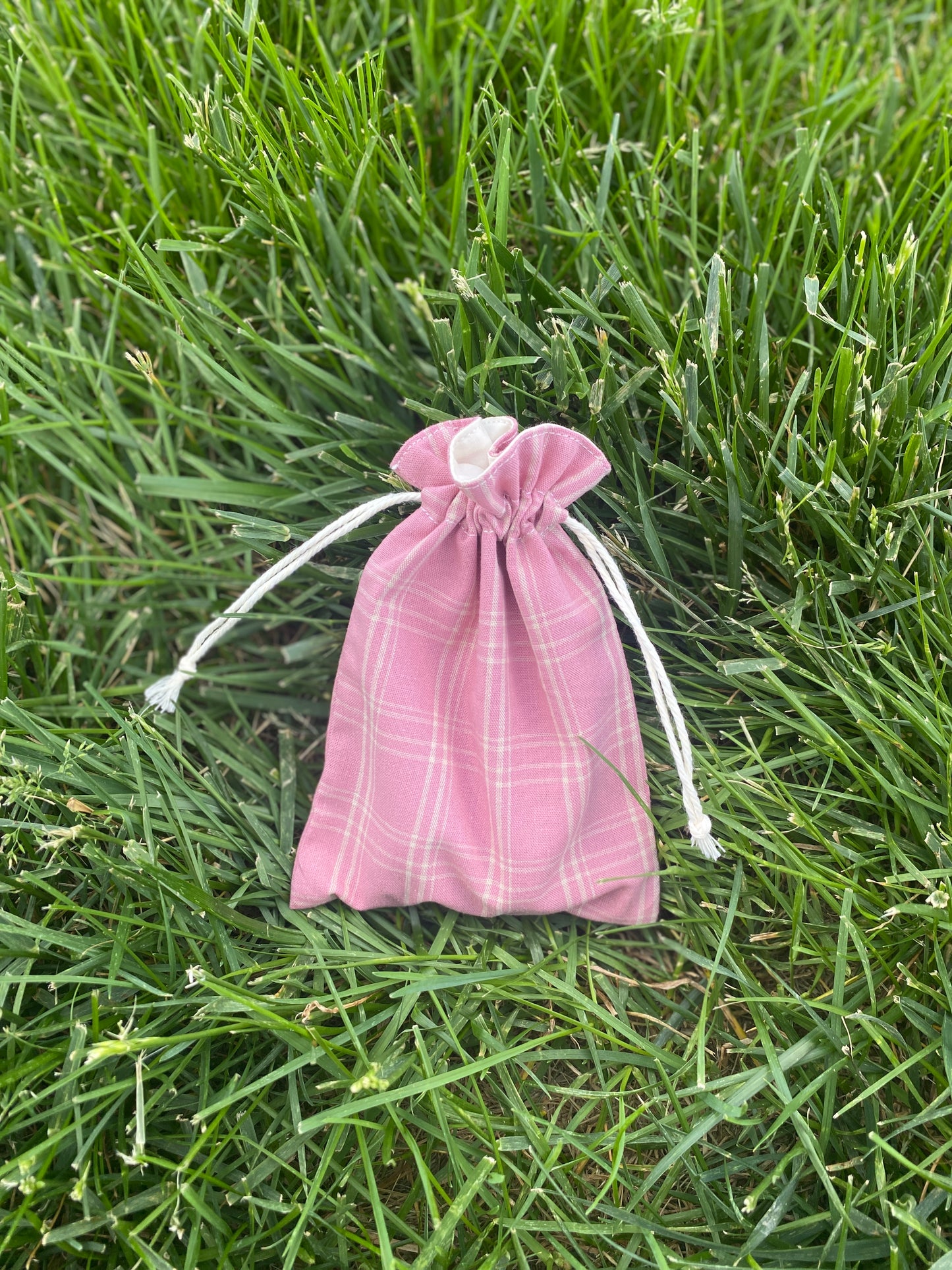 Dark Pink Plaid Drawstring Bags
