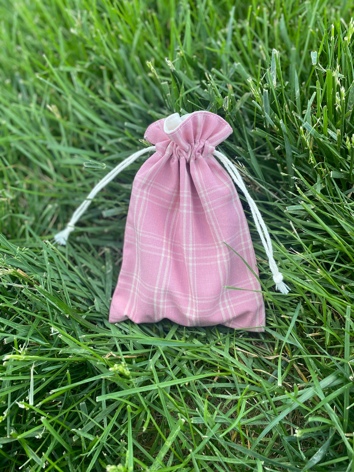 Dark Pink Plaid Drawstring Bags
