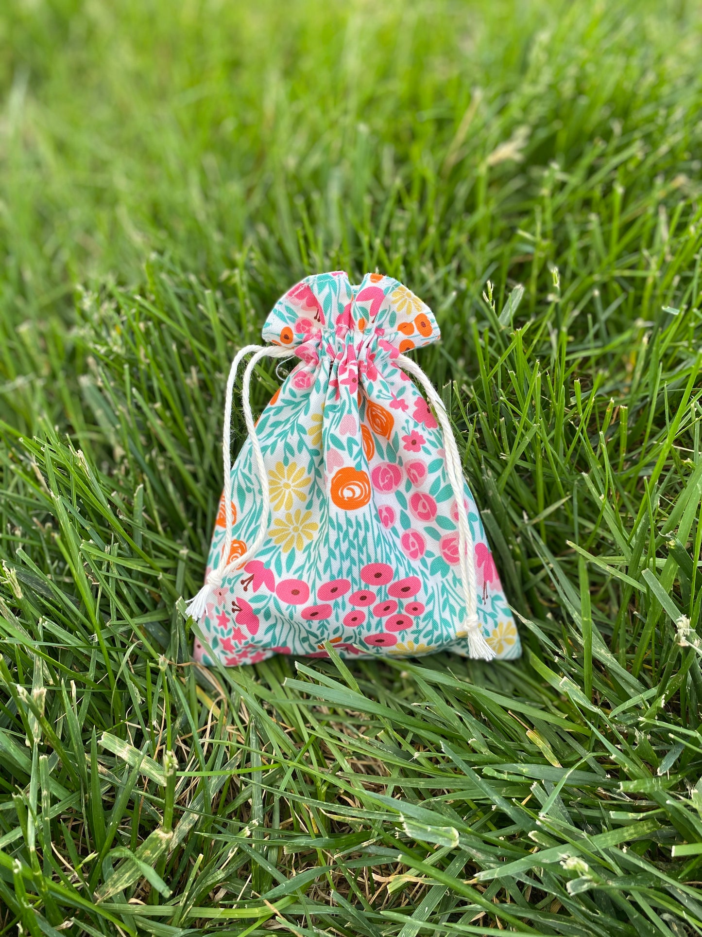 Pink Orange Summer Floral Drawstring Bags
