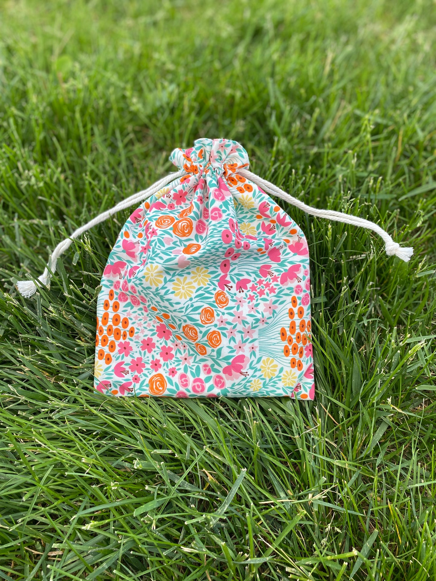 Pink Orange Summer Floral Drawstring Bags