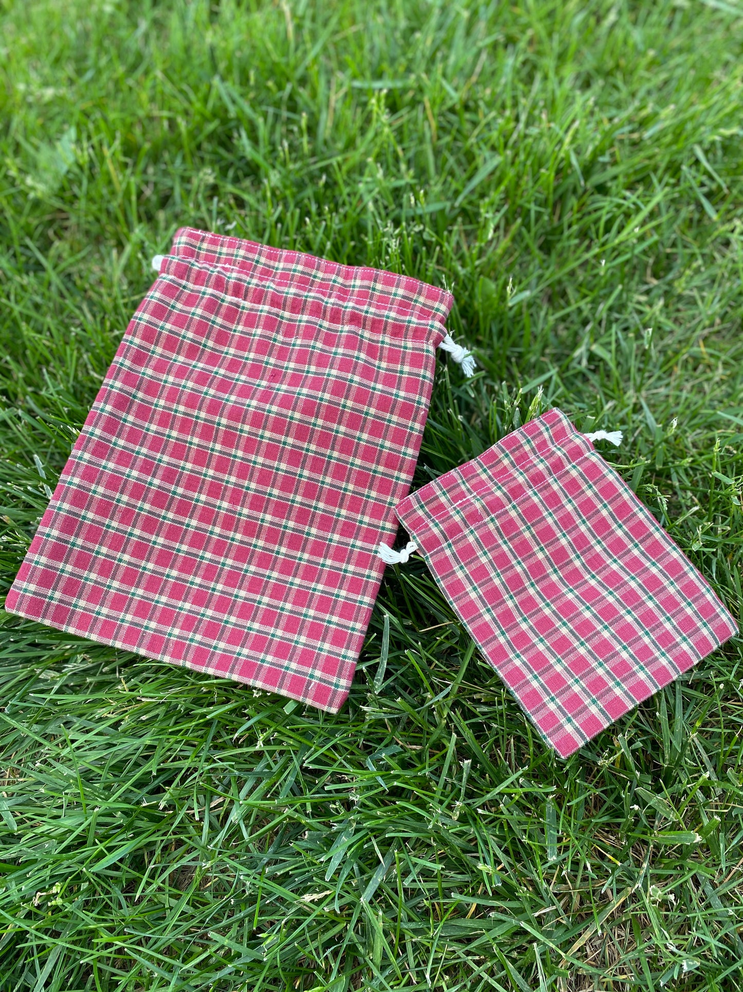Red Plaid Drawstring Bags