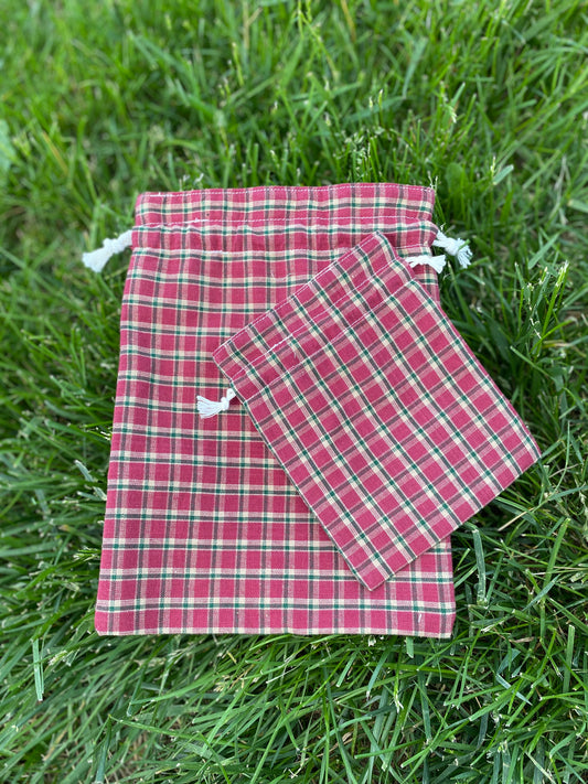 Red Plaid Drawstring Bags