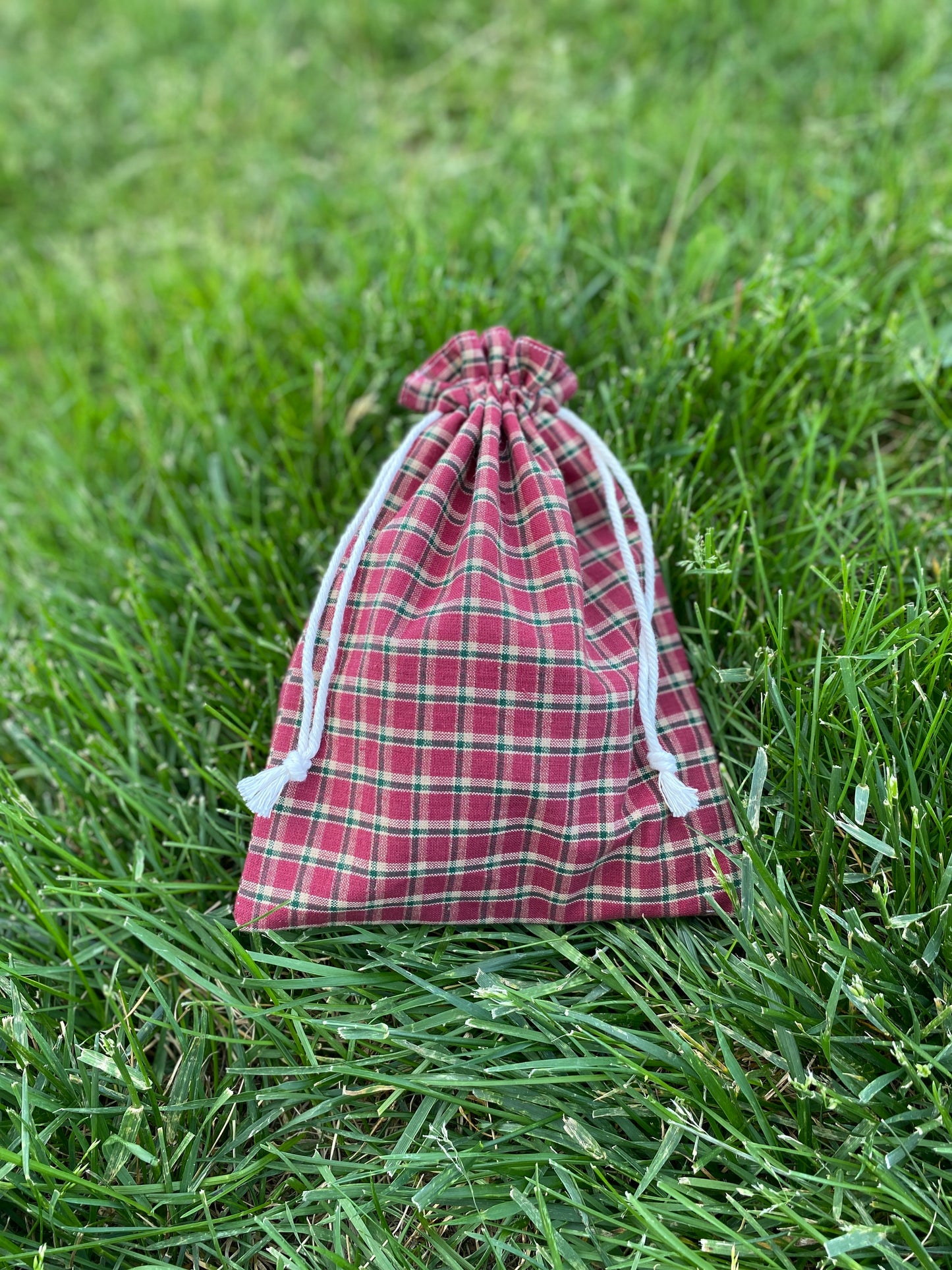 Red Plaid Drawstring Bags