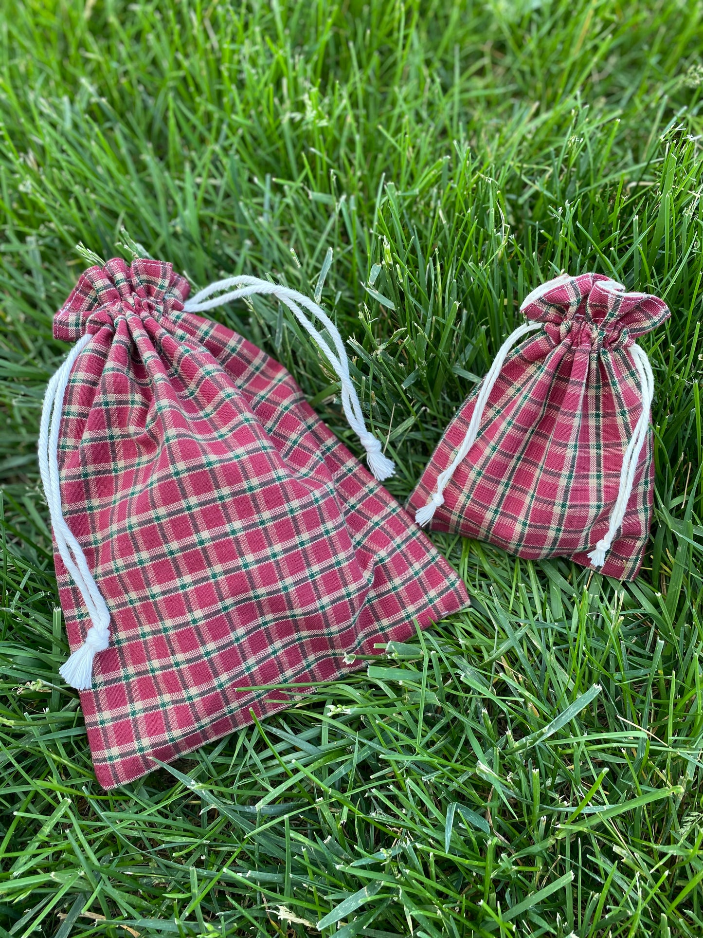 Red Plaid Drawstring Bags