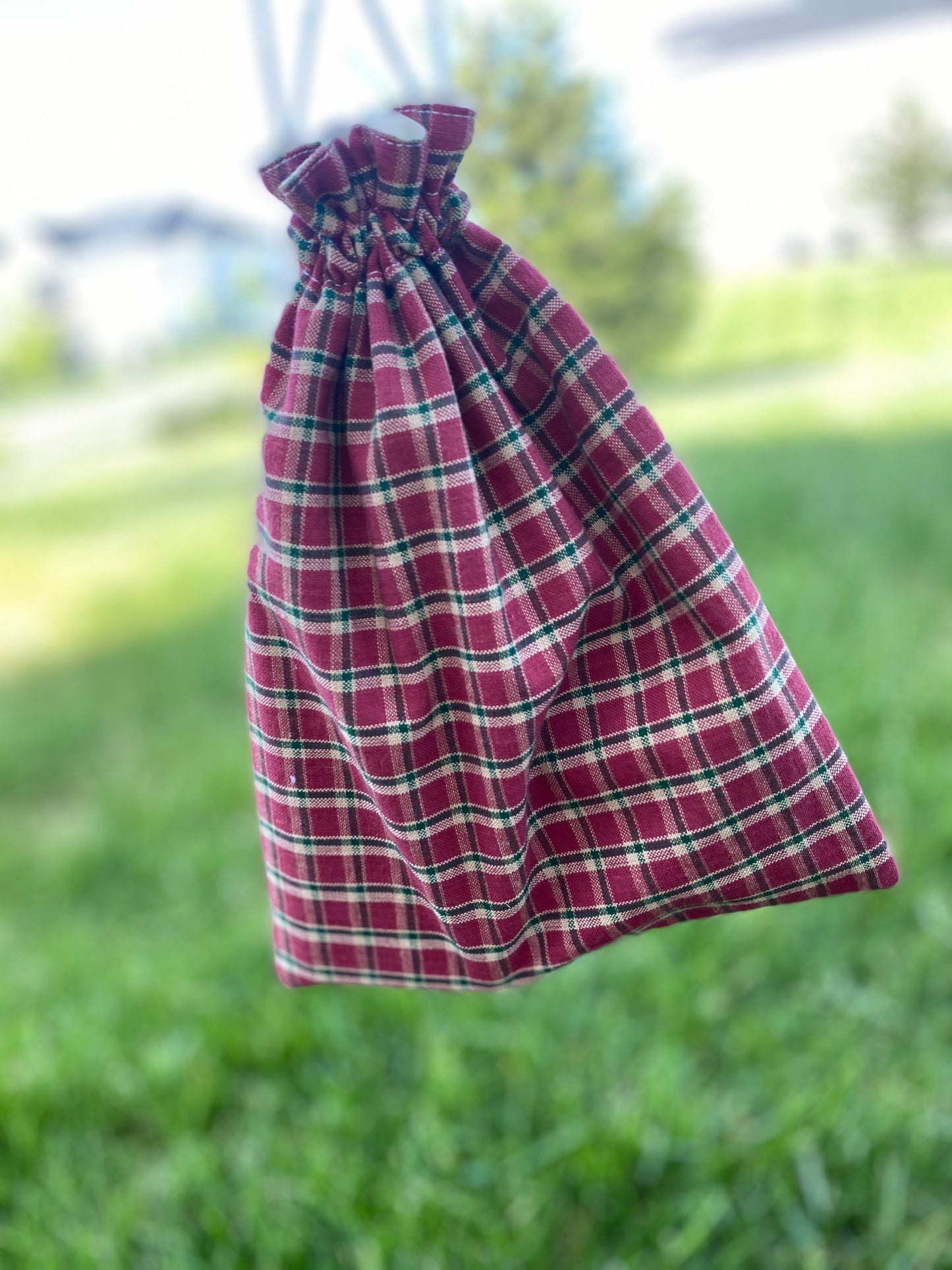 Red Plaid Drawstring Bags