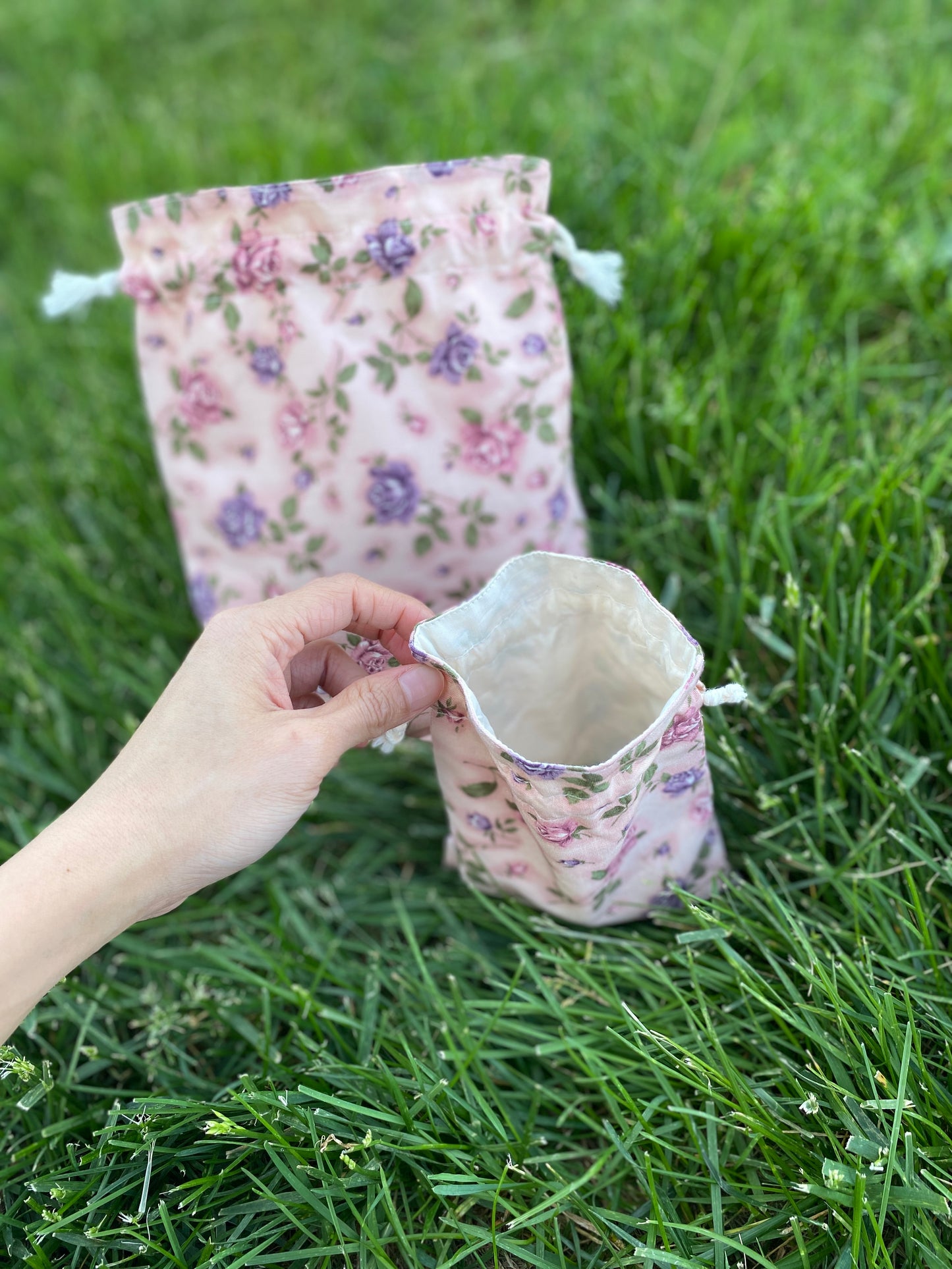 Pink Rose Drawstring Bags