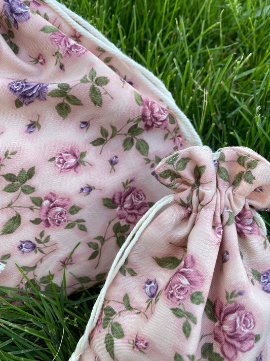 Pink Rose Drawstring Bags
