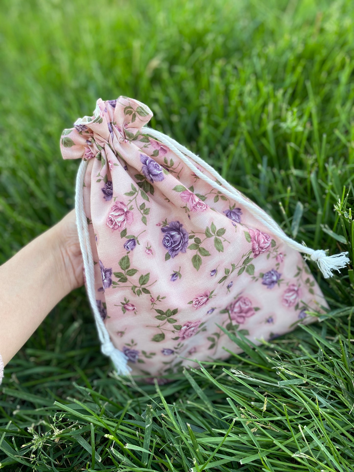 Pink Rose Drawstring Bags