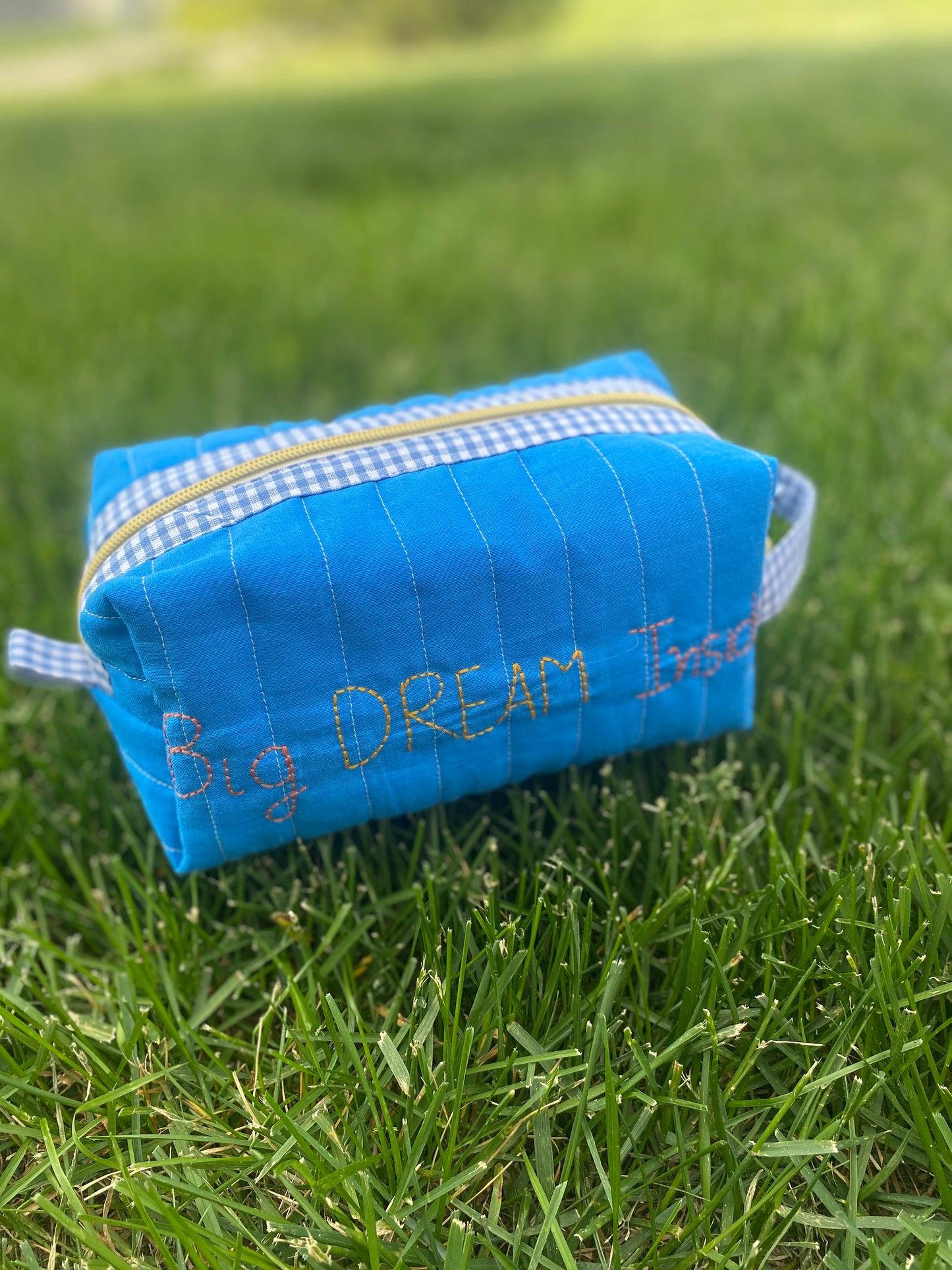 Solid Blue Fun quited/embroidery Pouch
