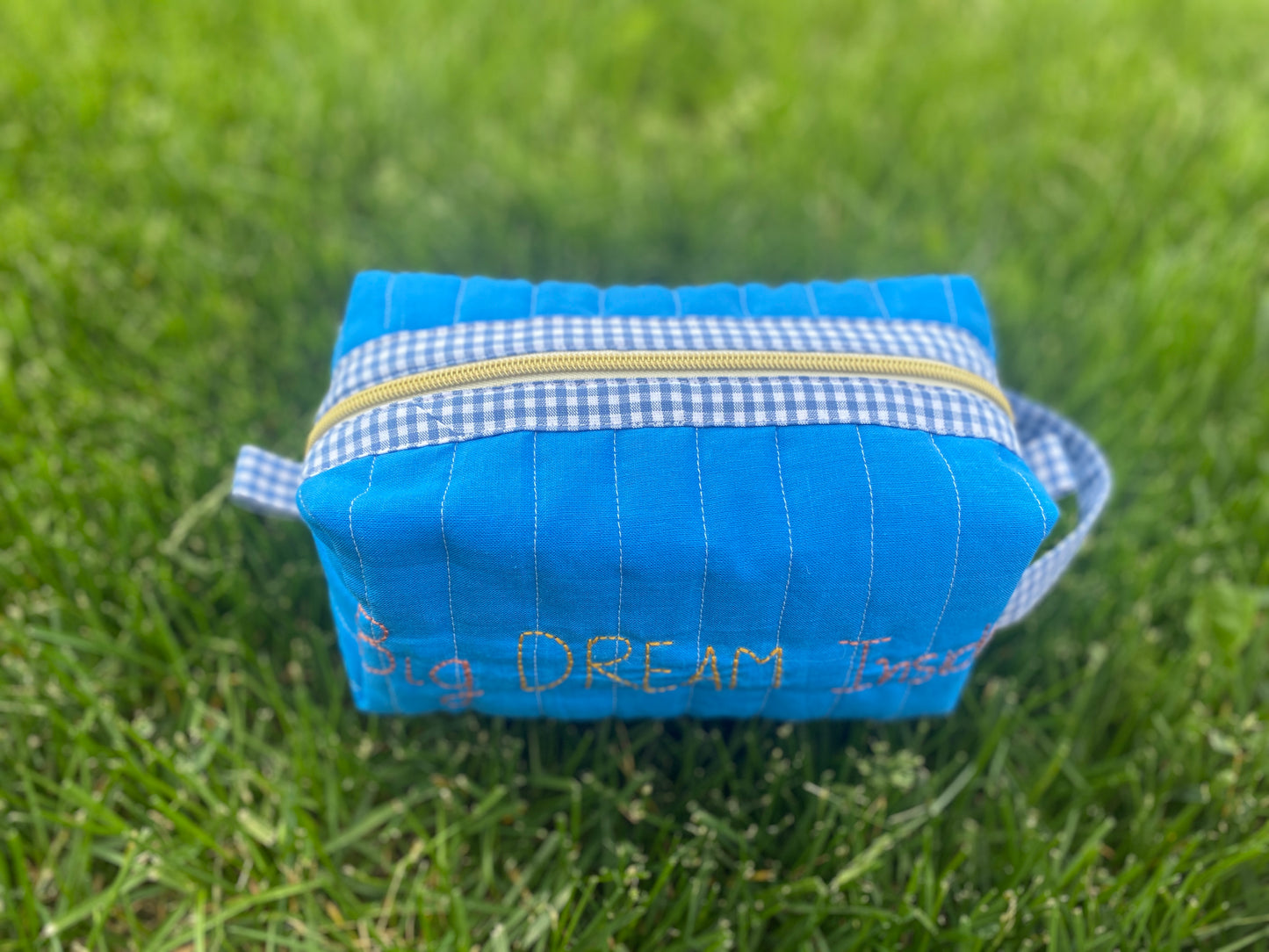 Solid Blue Fun quited/embroidery Pouch