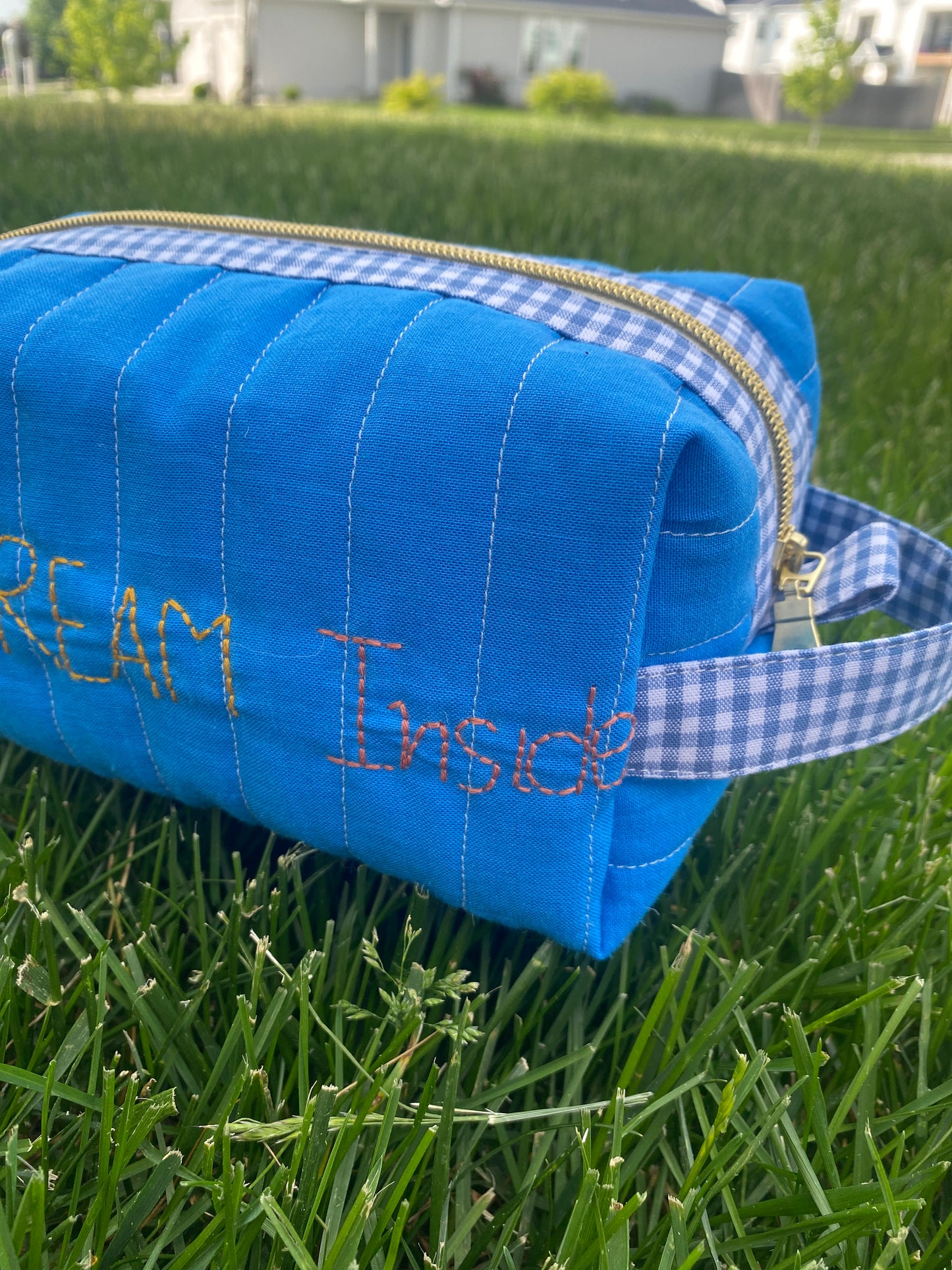 Solid Blue Fun quited/embroidery Pouch