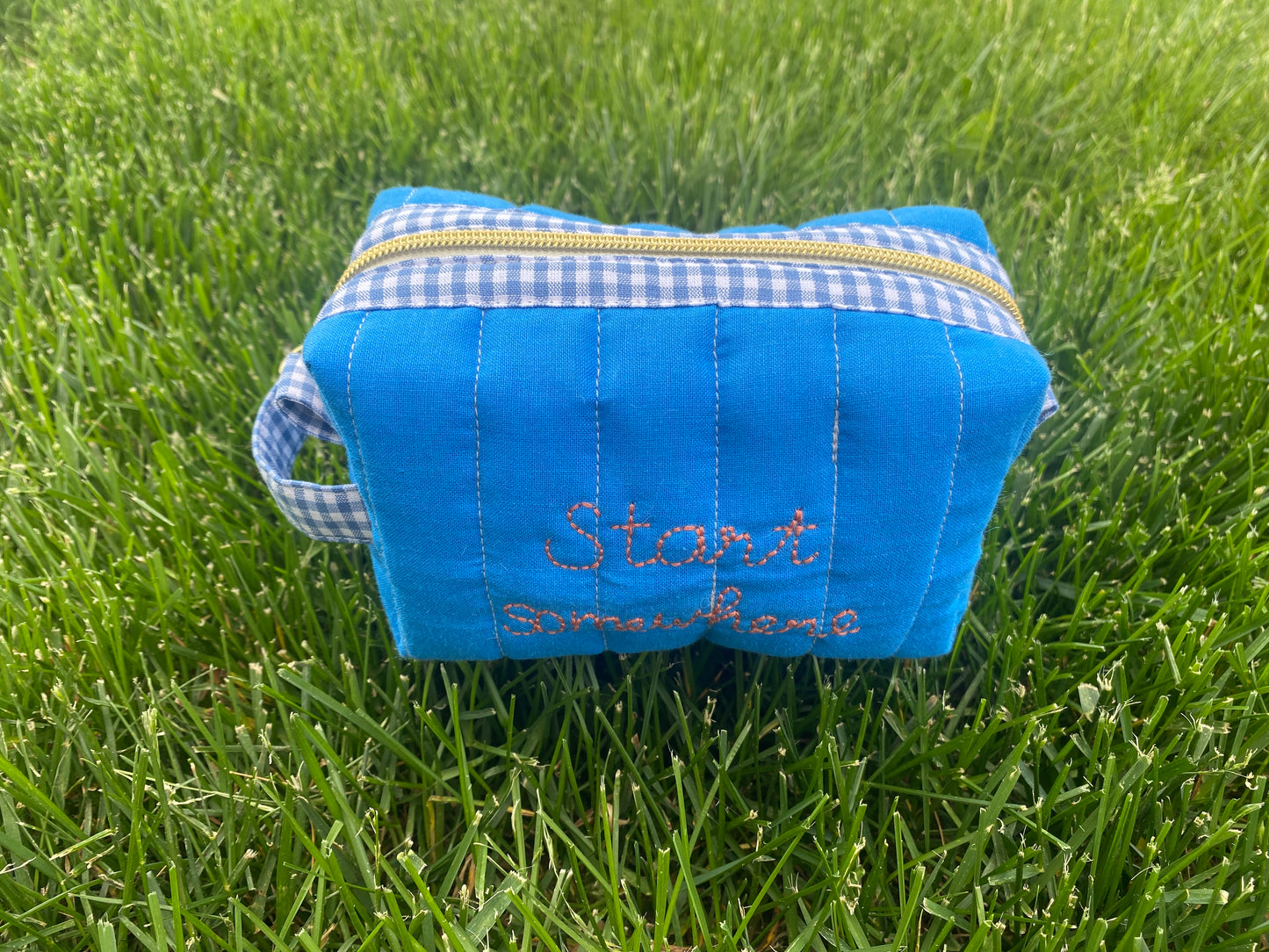Solid Blue Fun quited/embroidery Pouch
