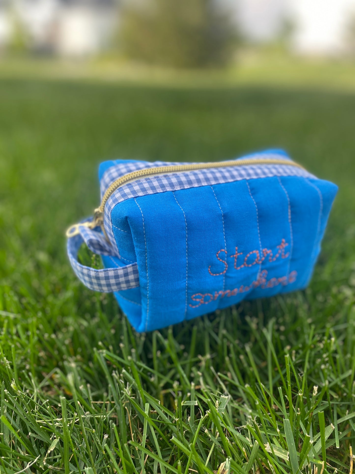 Solid Blue Fun quited/embroidery Pouch