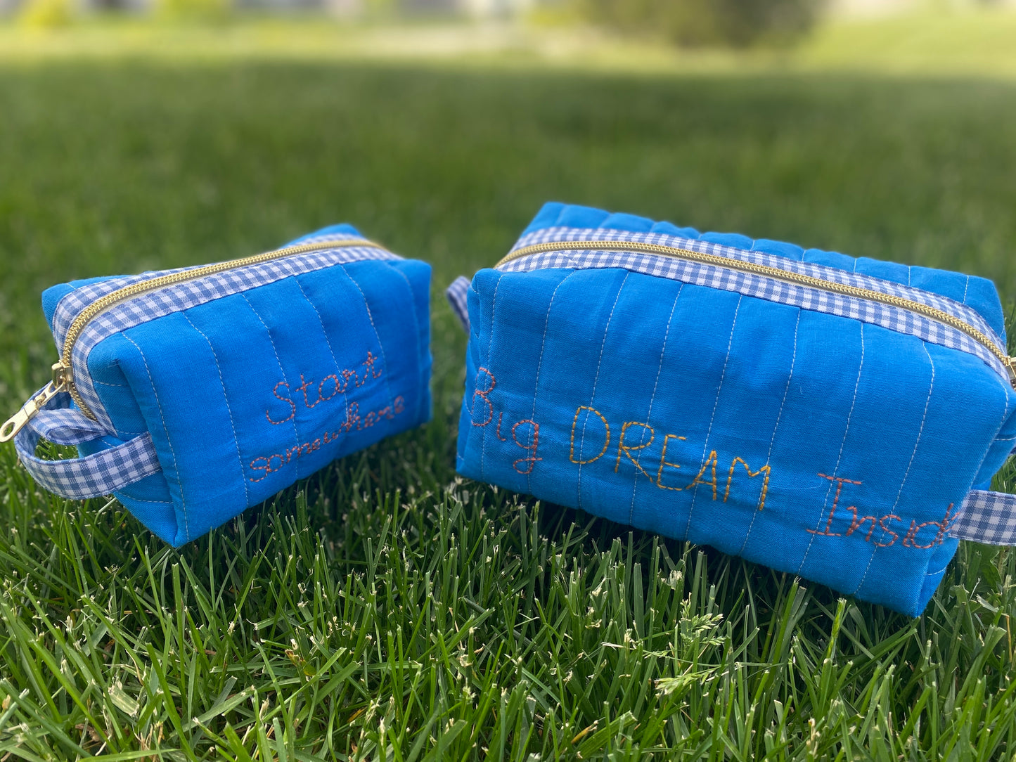 Solid Blue Fun quited/embroidery Pouch