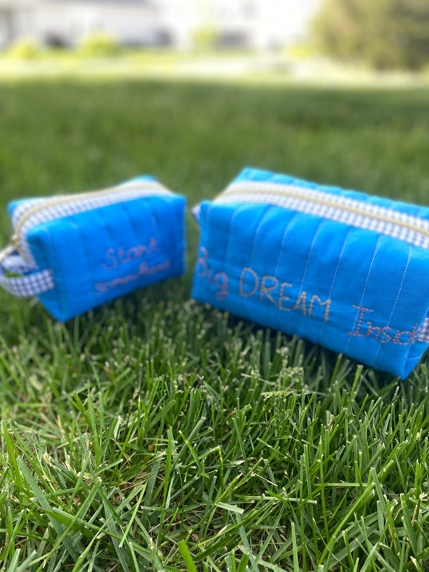 Solid Blue Fun quited/embroidery Pouch