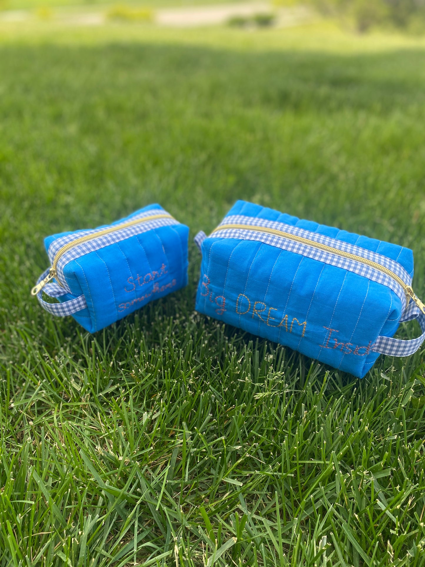 Solid Blue Fun quited/embroidery Pouch