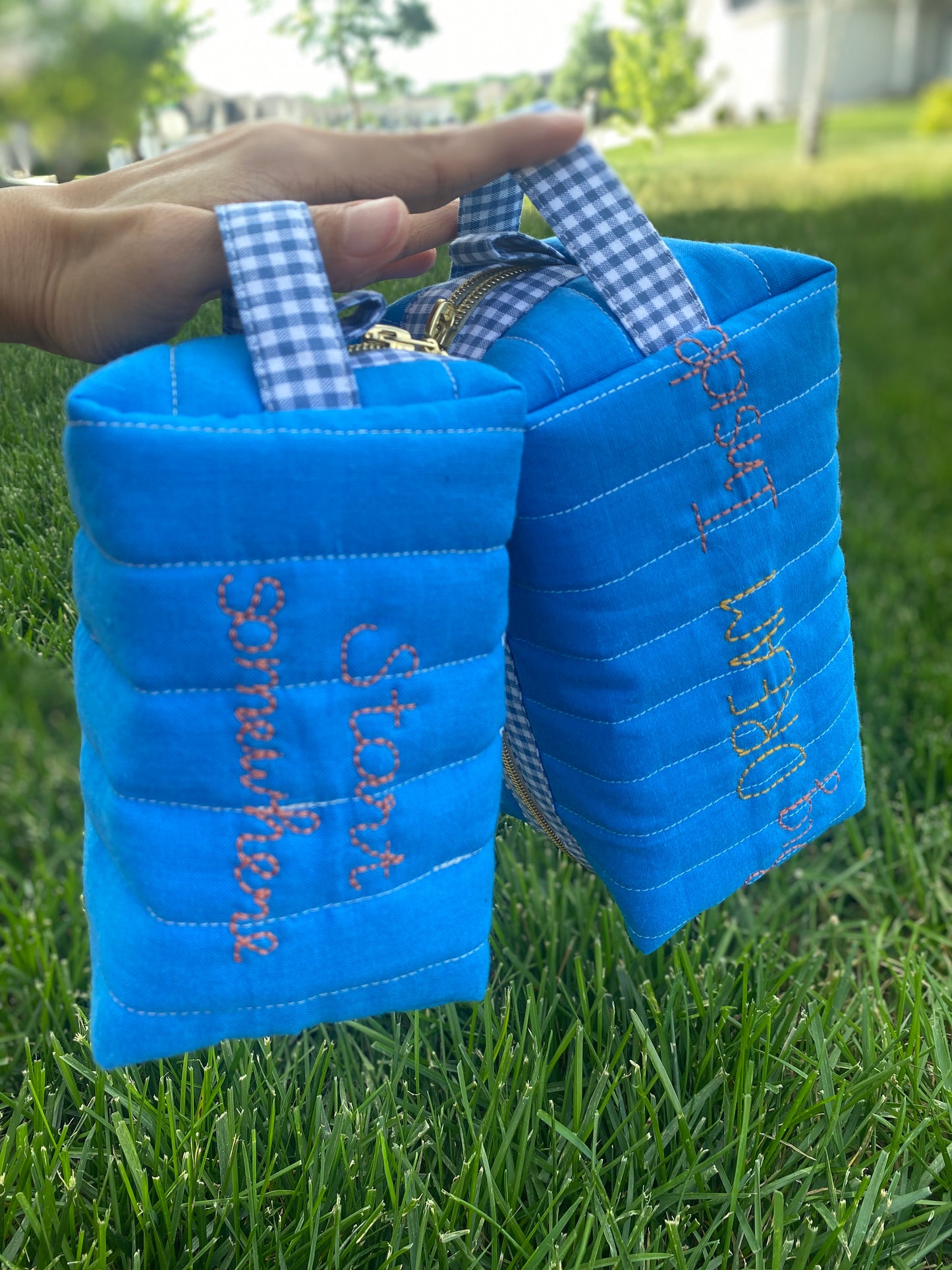 Solid Blue Fun quited/embroidery Pouch