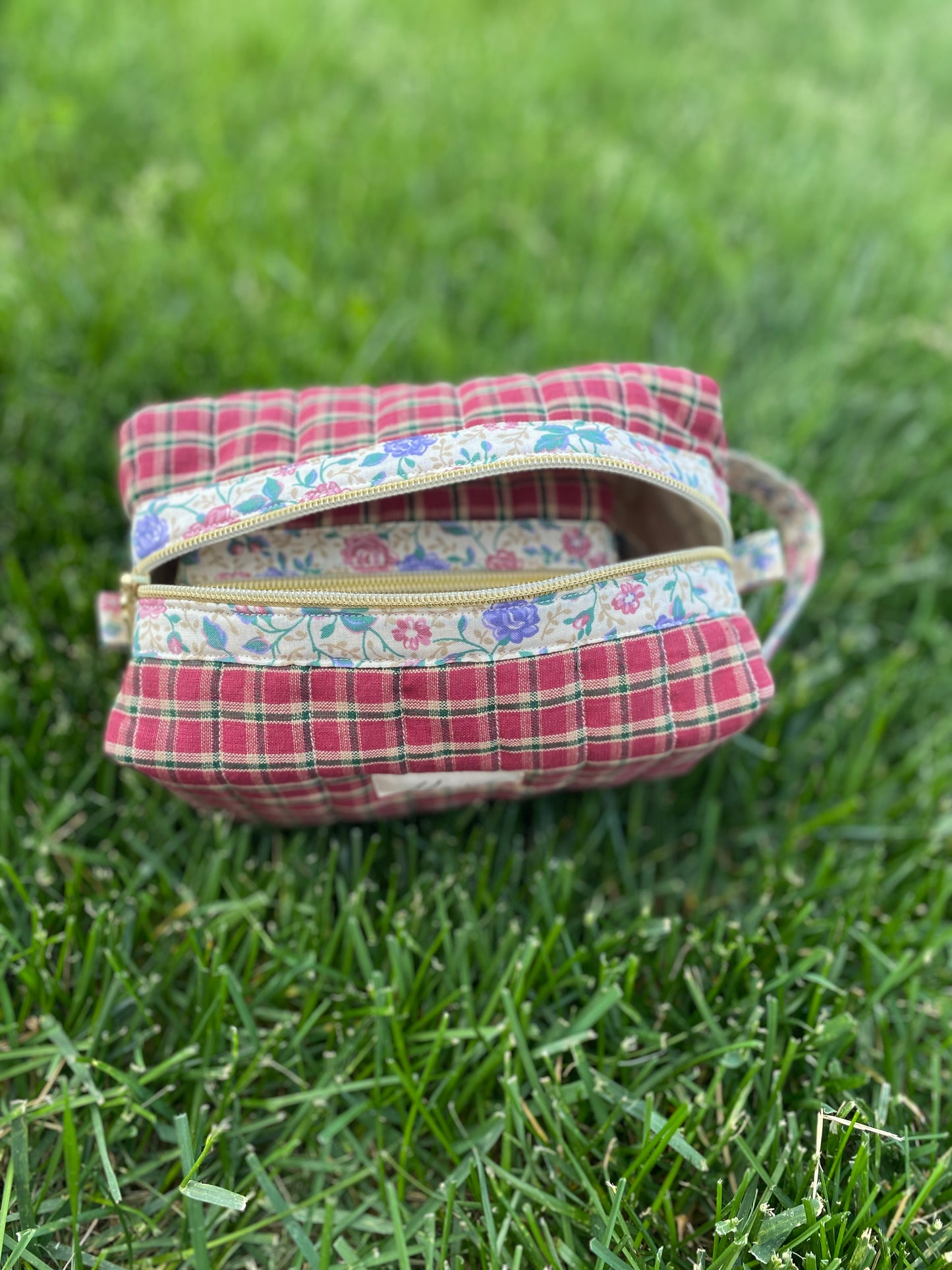 Red Plaid Vintage Quilted Toiletry Pouch