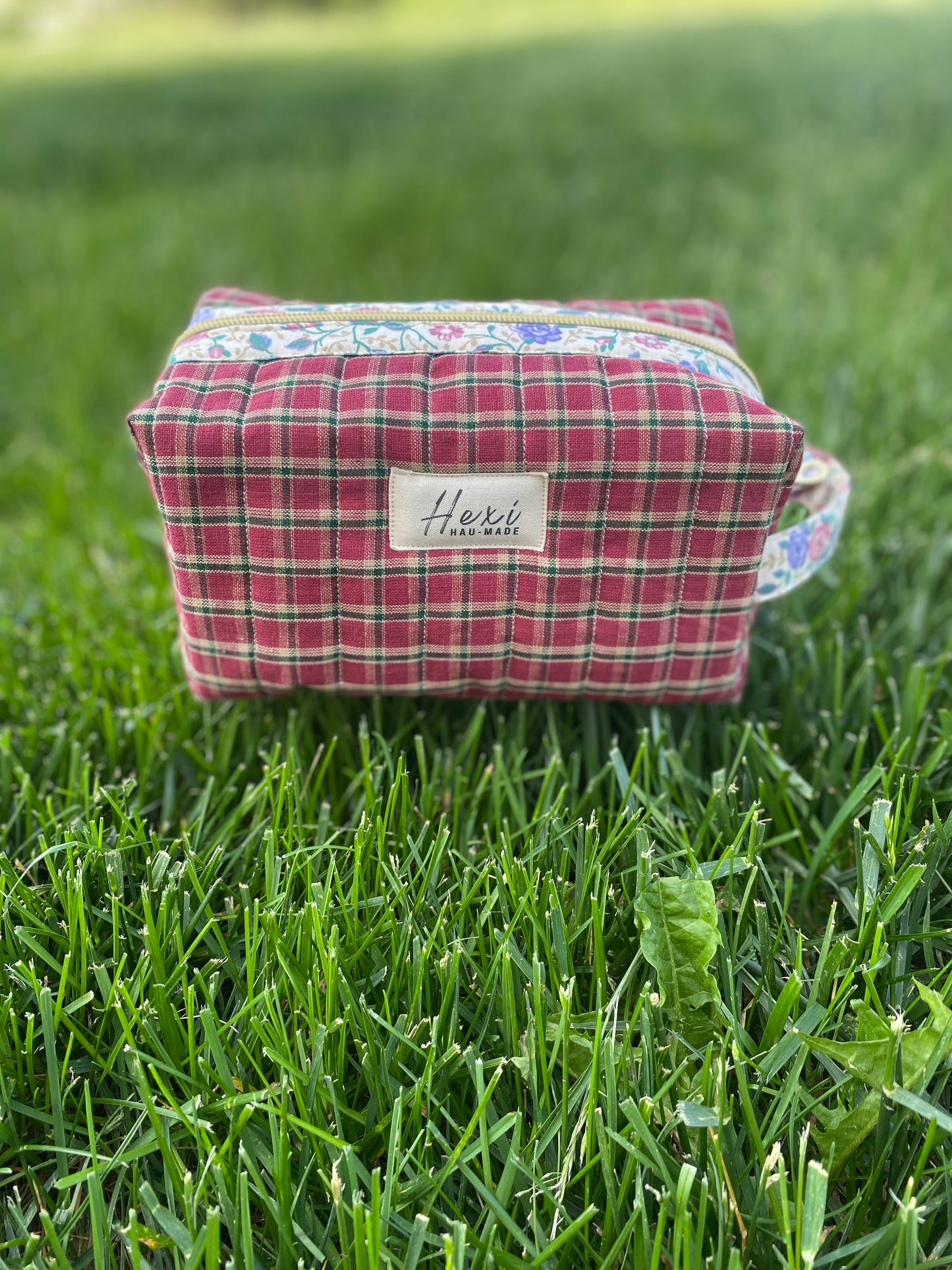 Red Plaid Vintage Quilted Toiletry Pouch