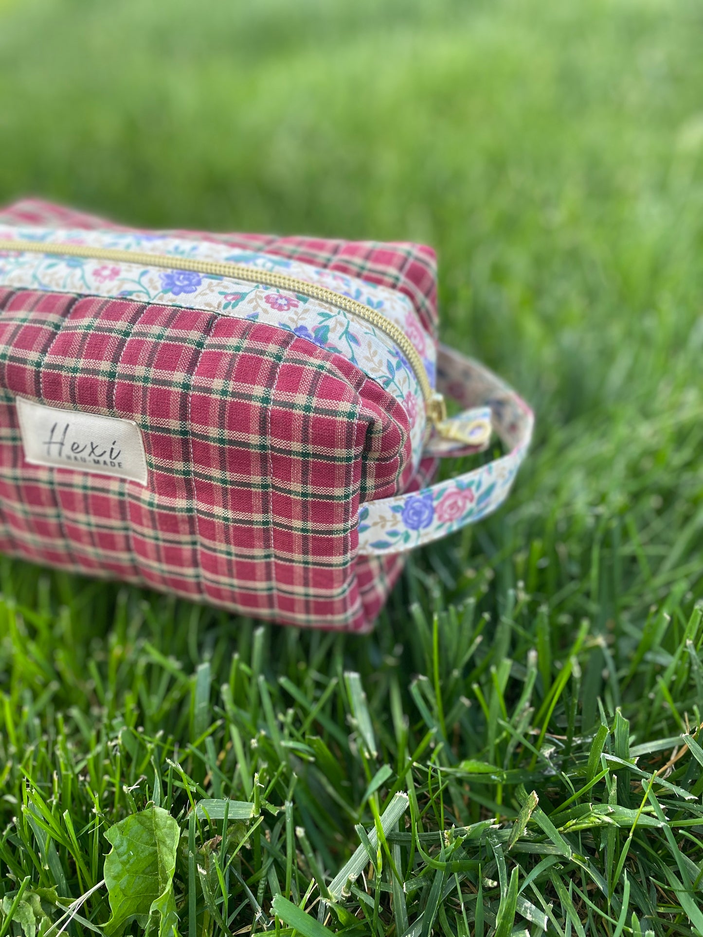 Red Plaid Vintage Quilted Toiletry Pouch