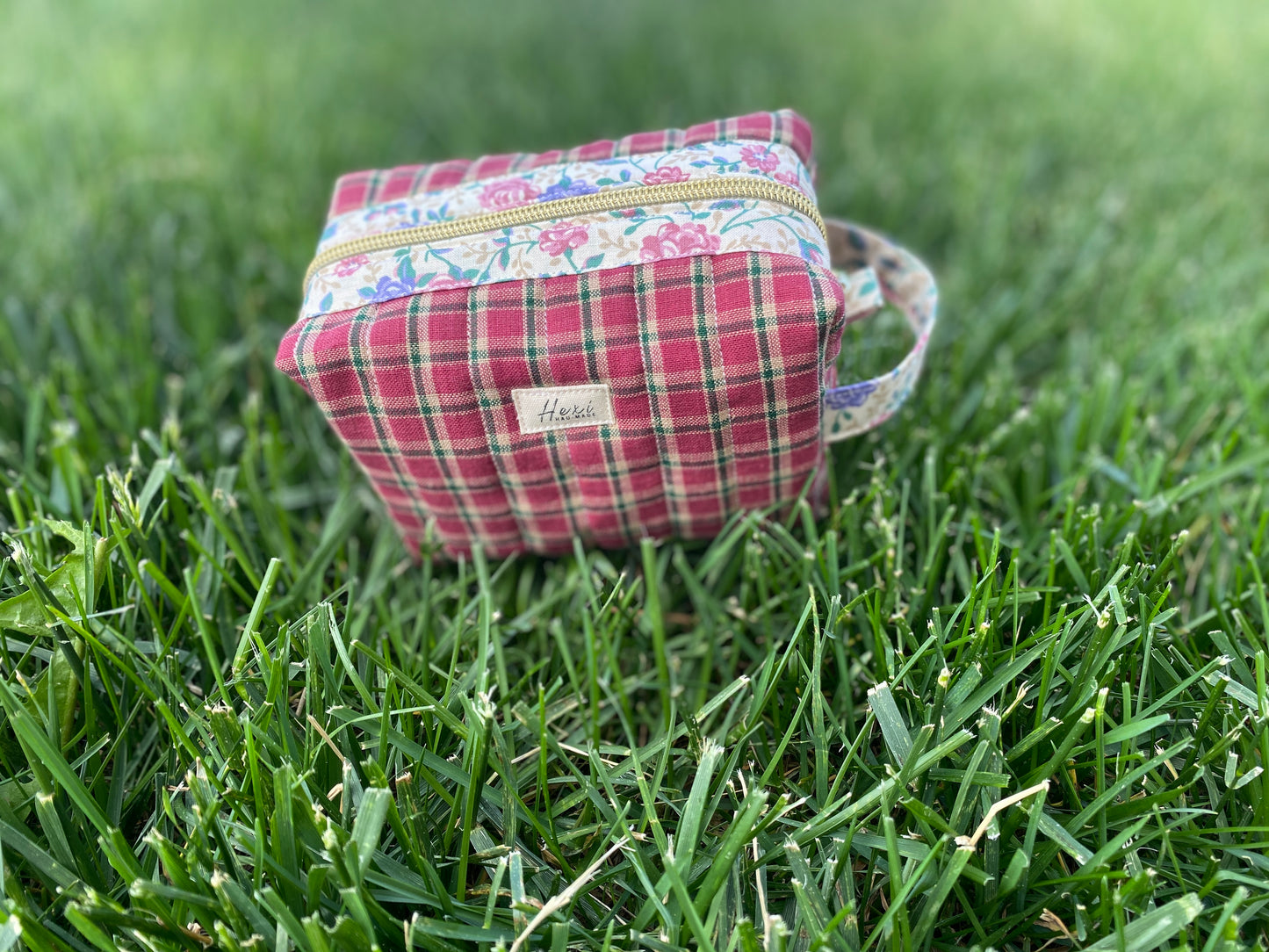Red Plaid Vintage Quilted Toiletry Pouch