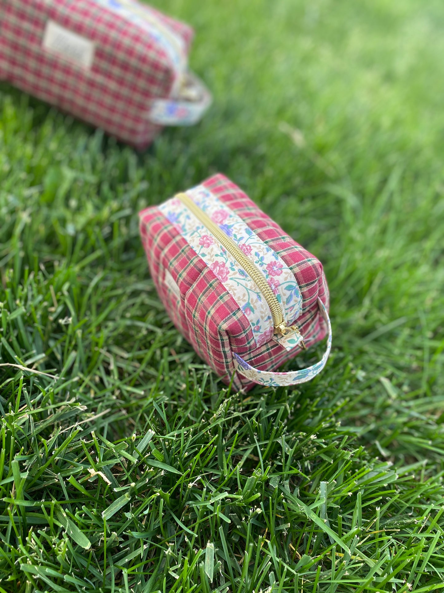 Red Plaid Vintage Quilted Toiletry Pouch