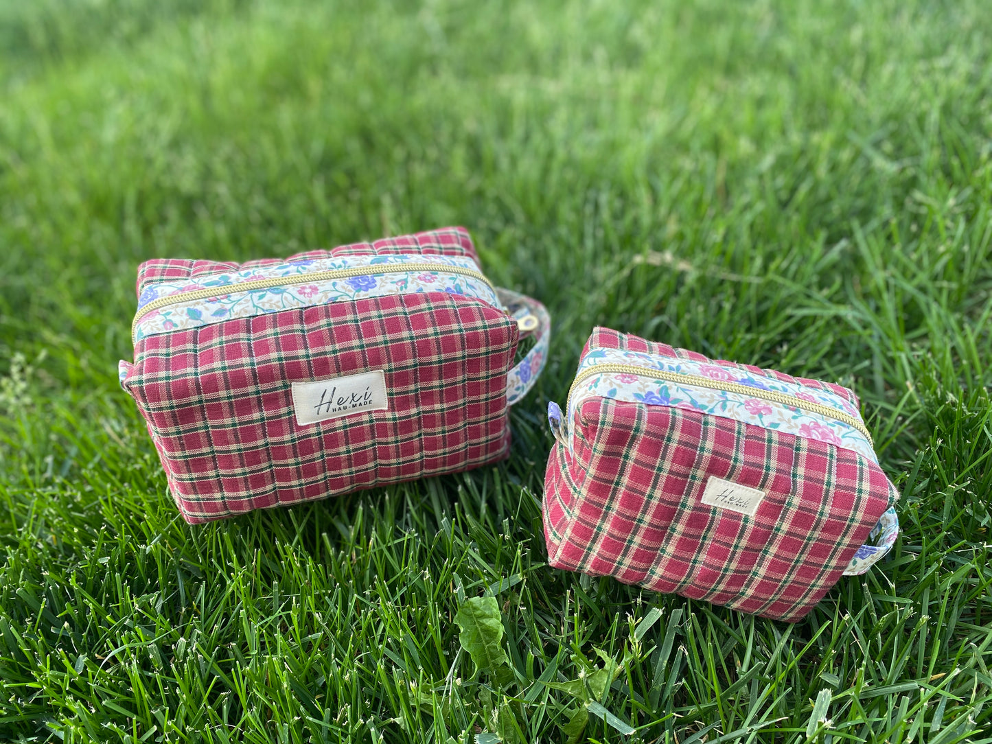Red Plaid Vintage Quilted Toiletry Pouch