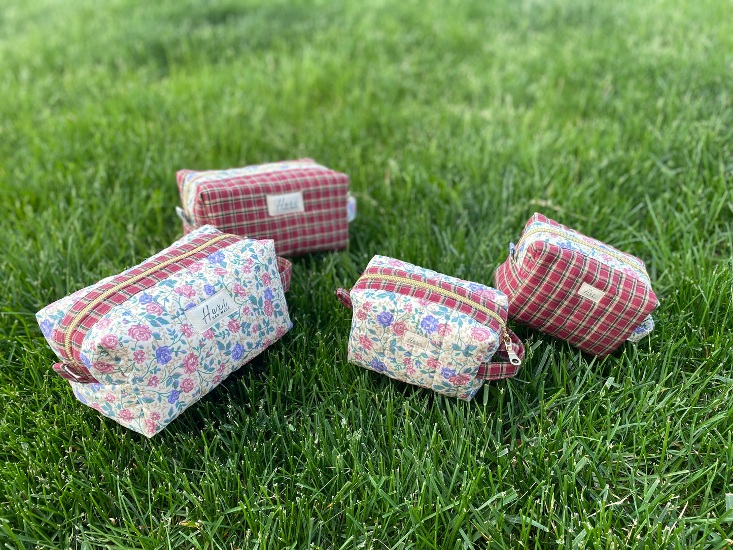 Red Plaid Vintage Quilted Toiletry Pouch