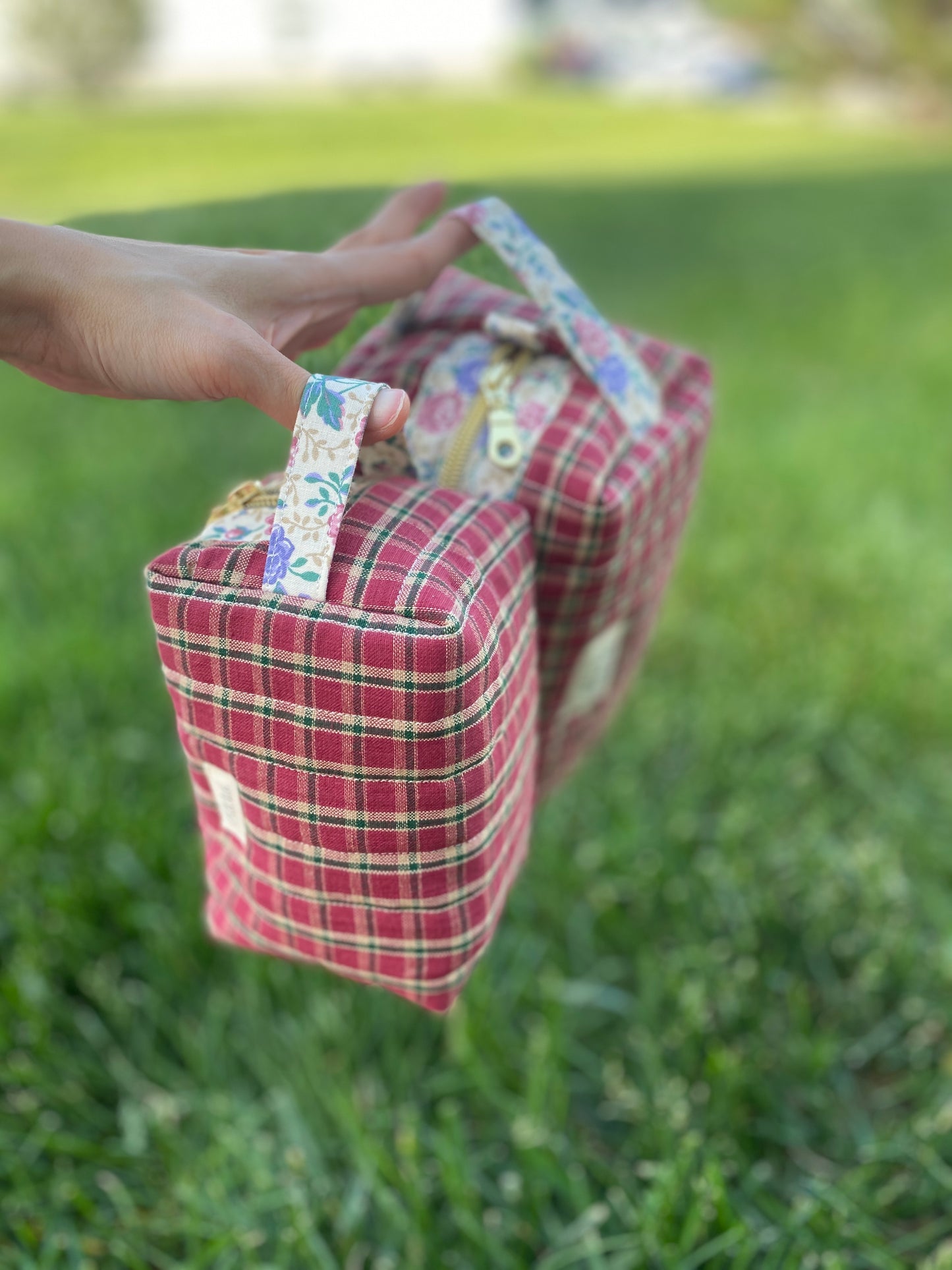 Red Plaid Vintage Quilted Toiletry Pouch