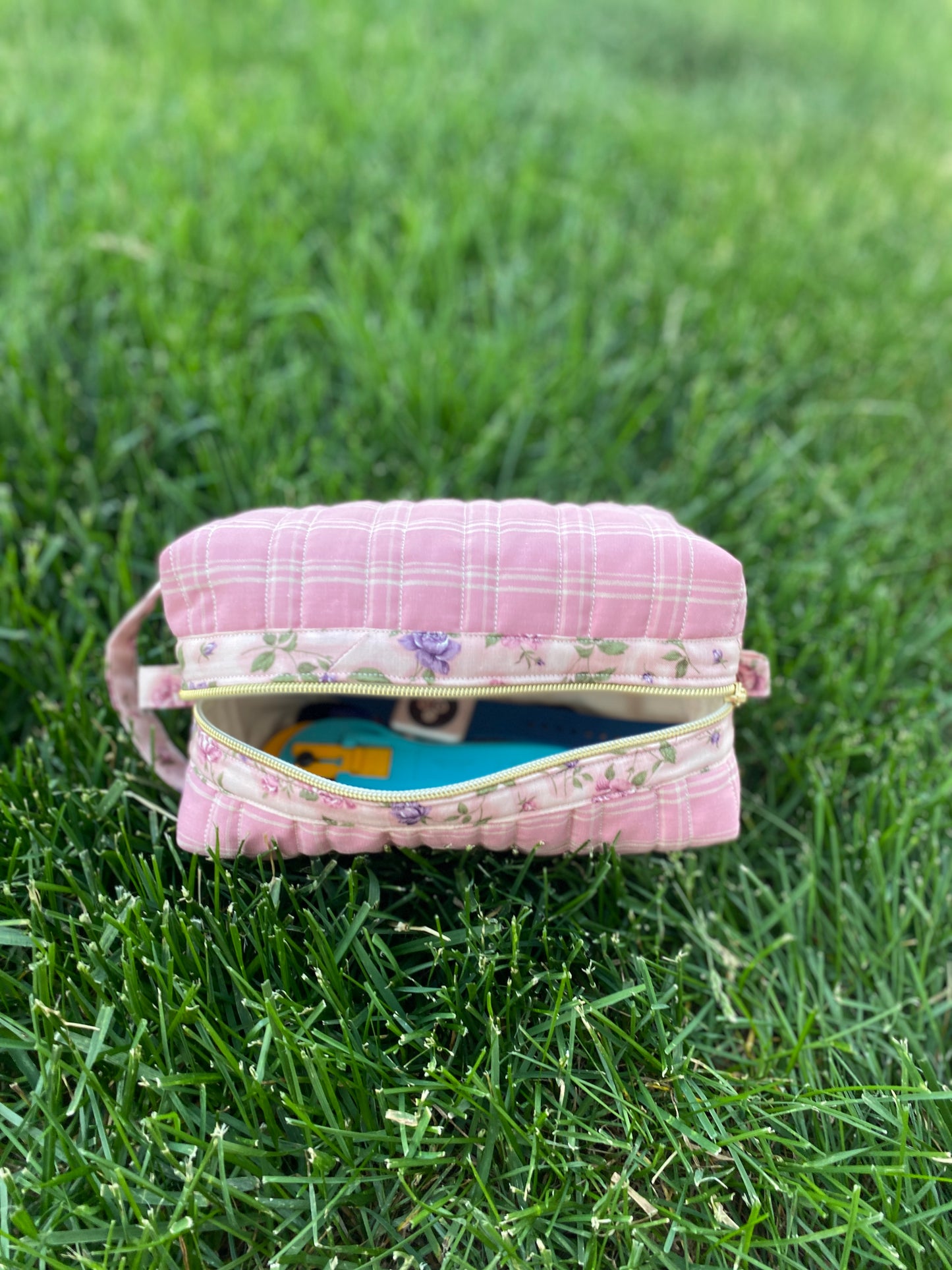 Dark Pink Plaid Toiletry / Travel Pouches