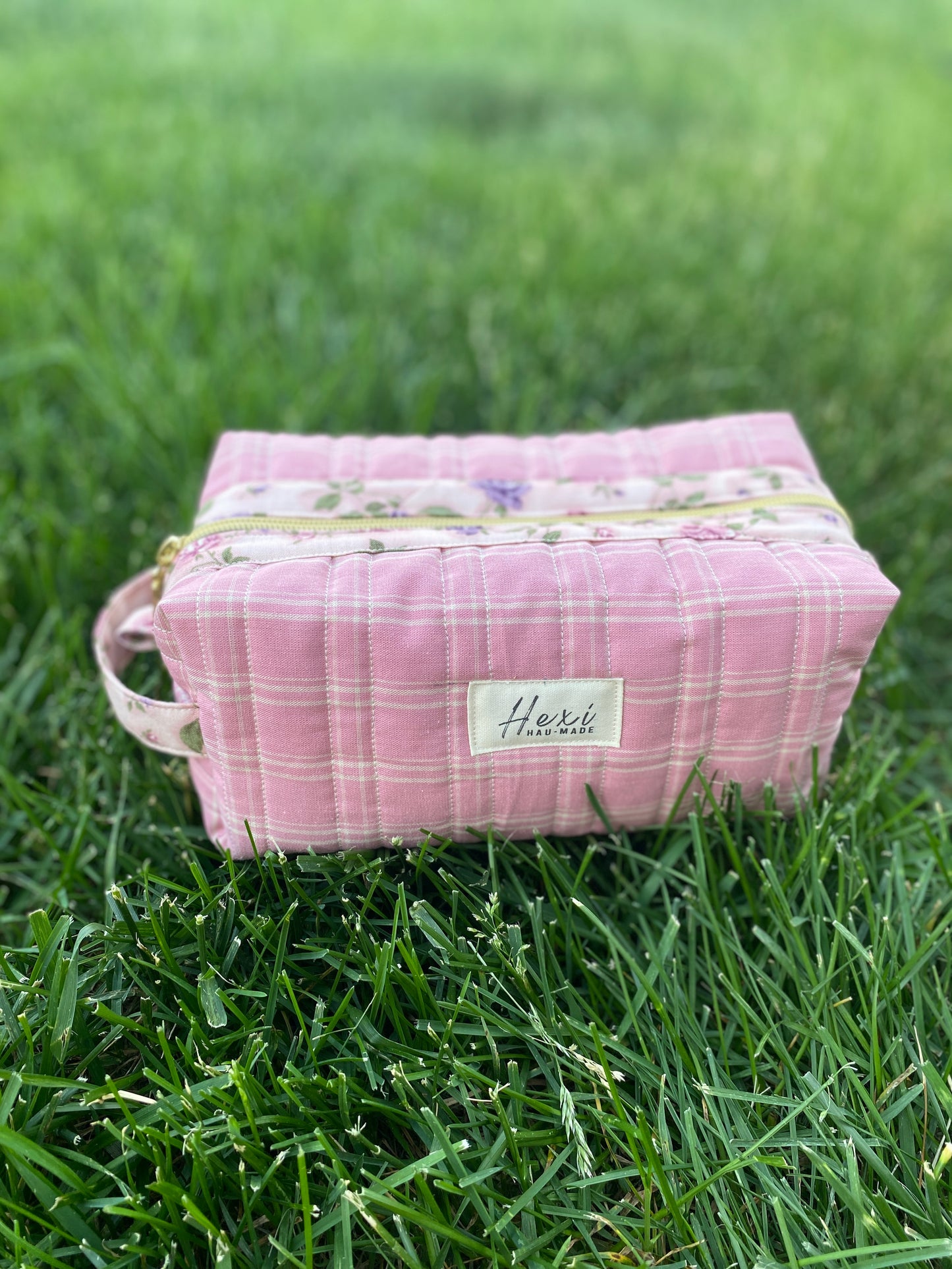 Dark Pink Plaid Toiletry / Travel Pouches
