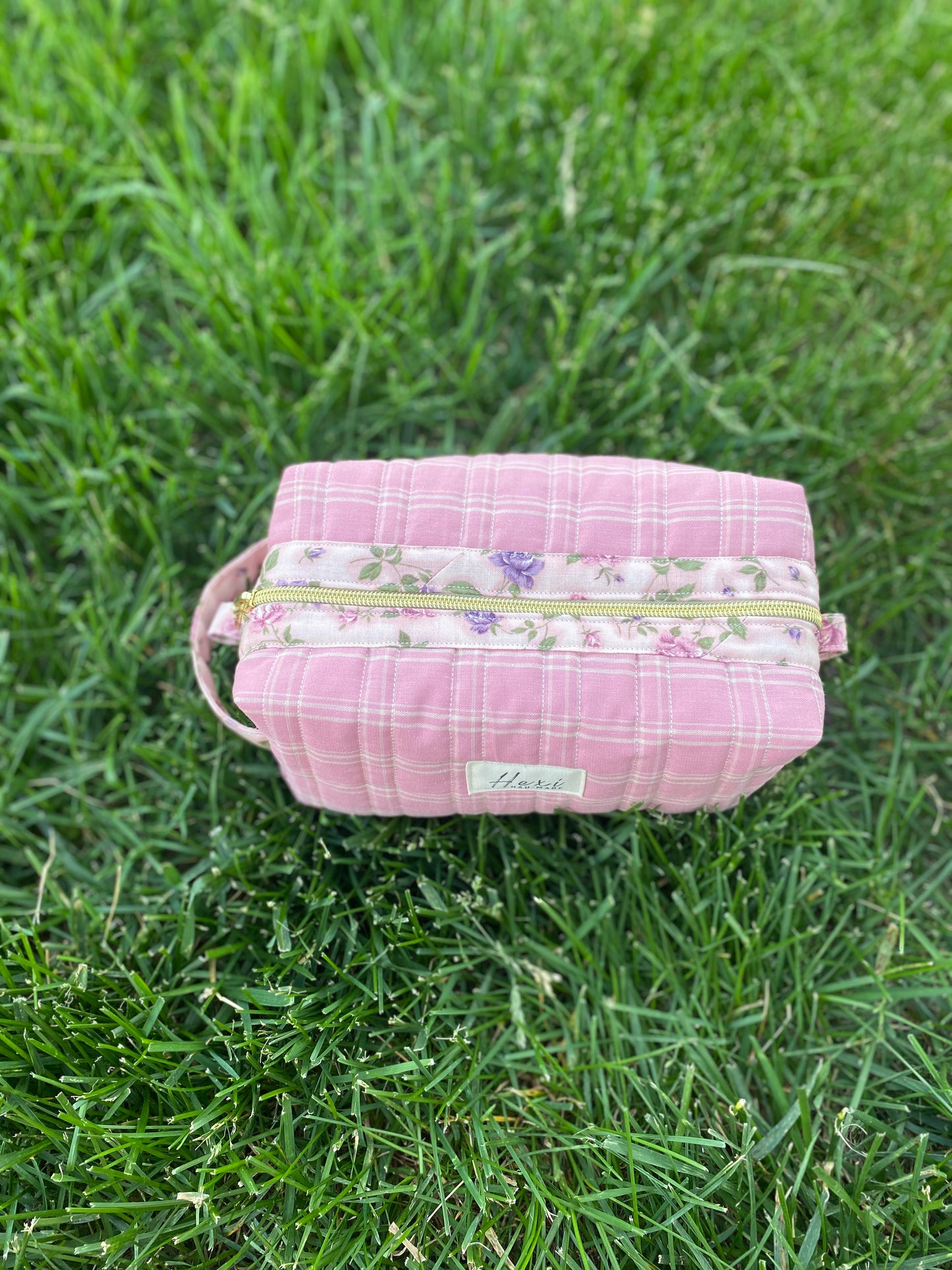 Dark Pink Plaid Toiletry / Travel Pouches