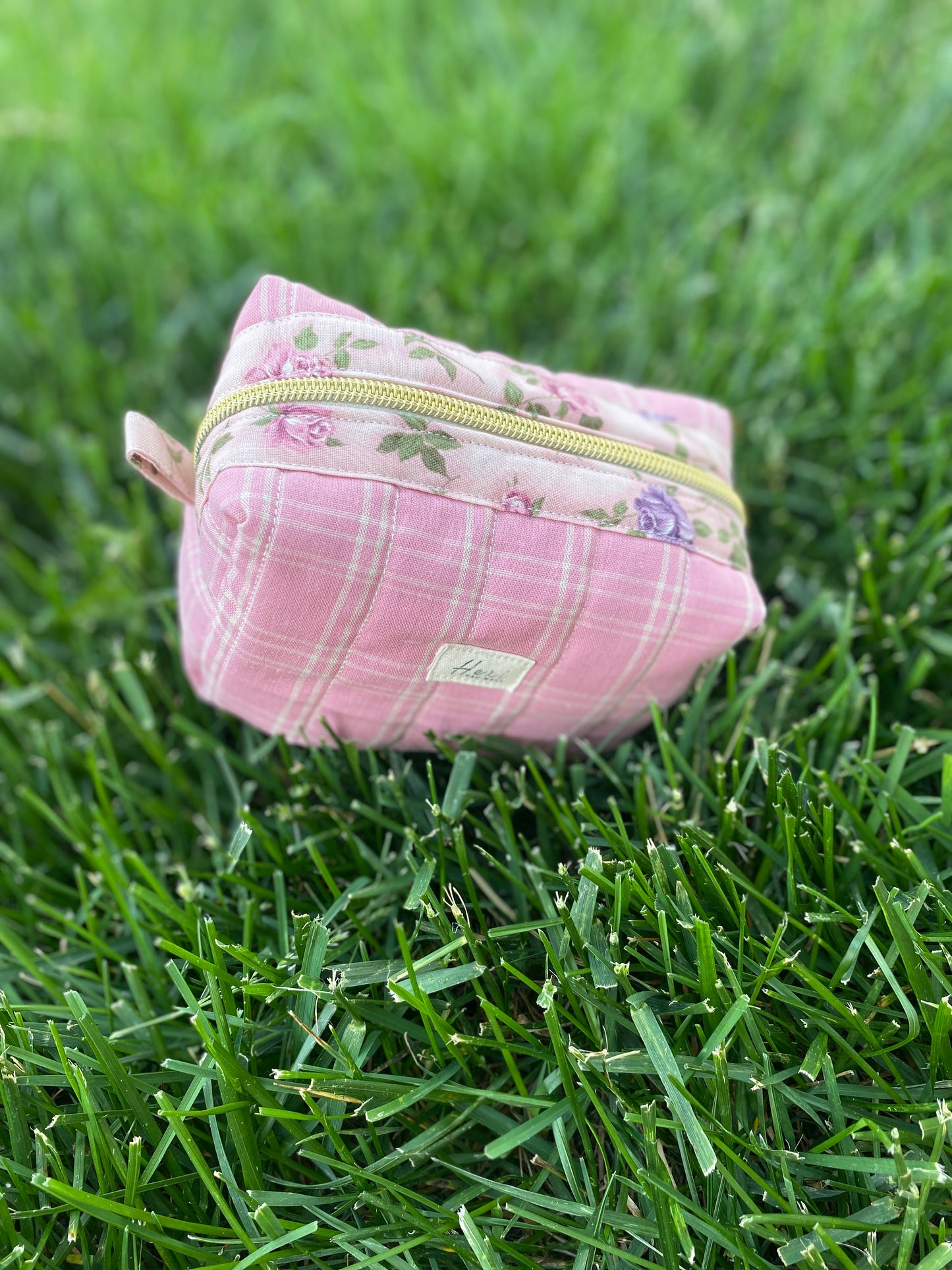 Dark Pink Plaid Toiletry / Travel Pouches