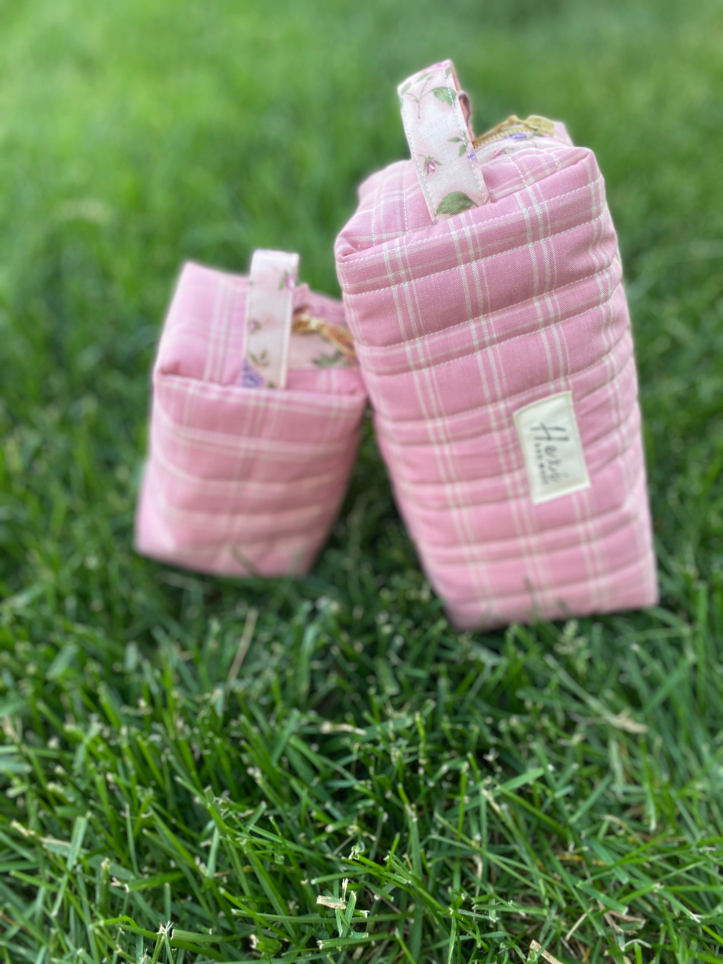 Dark Pink Plaid Toiletry / Travel Pouches